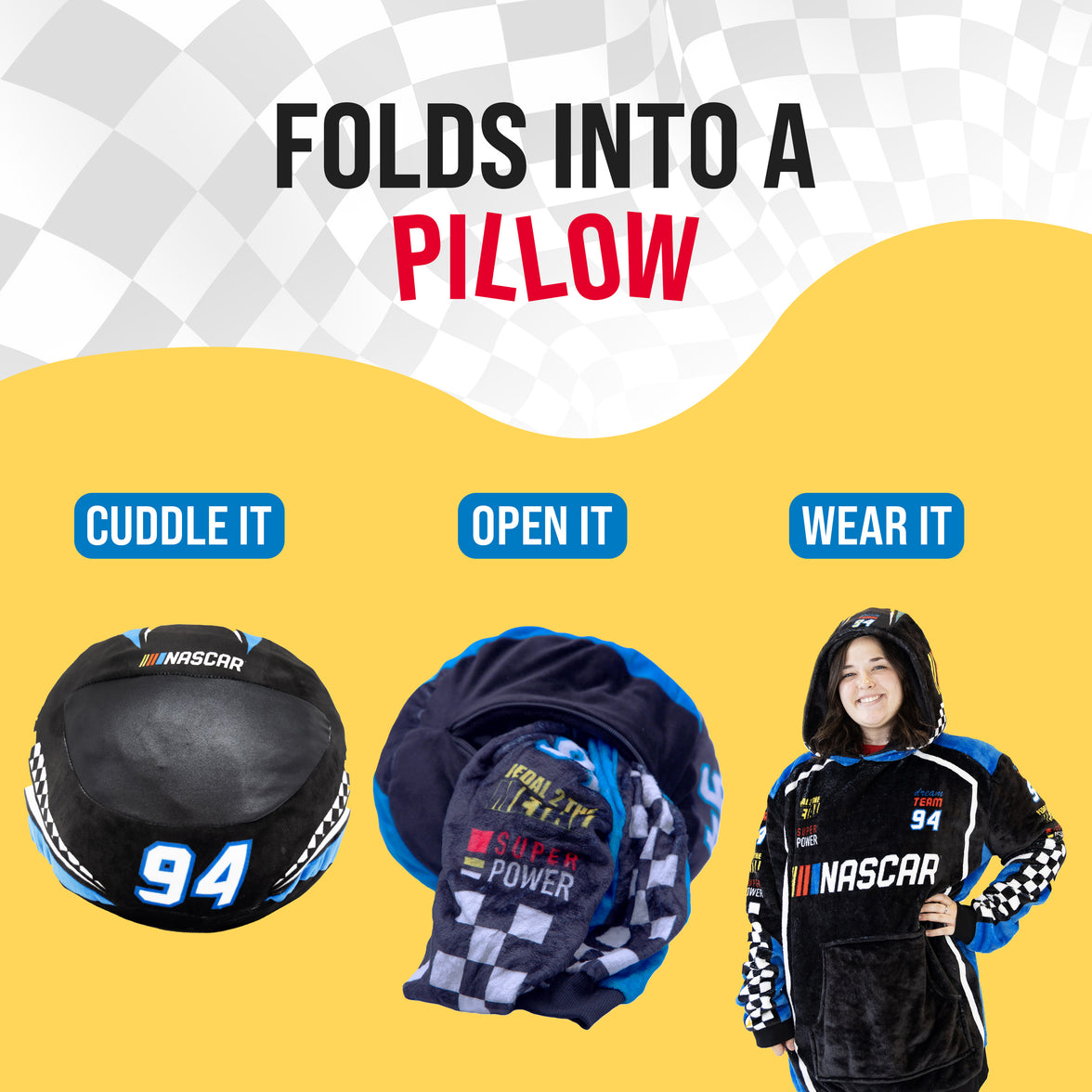 NASCAR | Black Racing Suit Snugible 2-in-1 Blanket Hoodie & Pillow