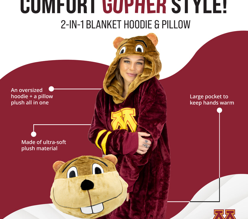 University of Minnesota Gophers Goldy Snugible 2-in-1 Blanket Hoodie & Pillow