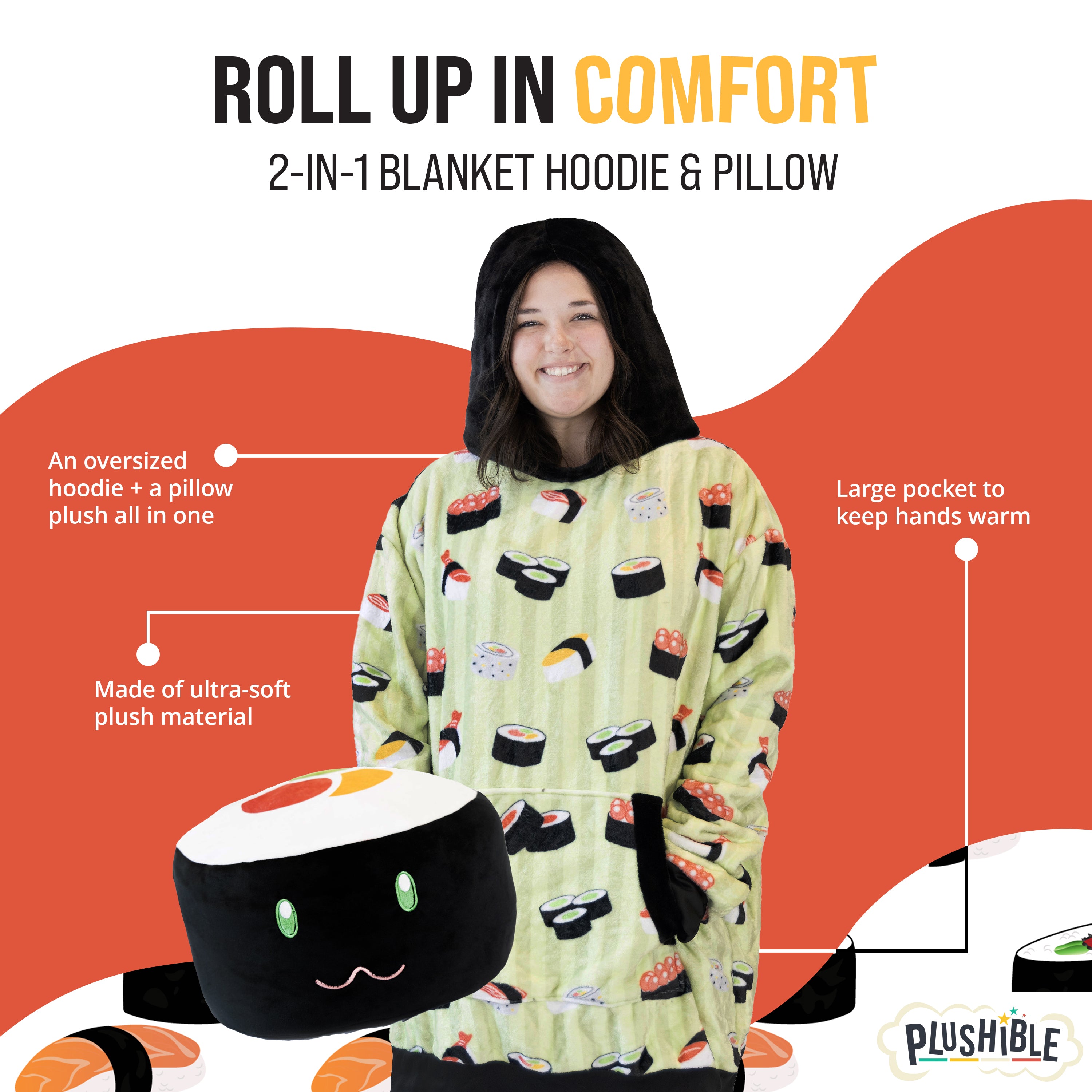 Sushi Snugible 2-in-1 Blanket Hoodie & Pillow