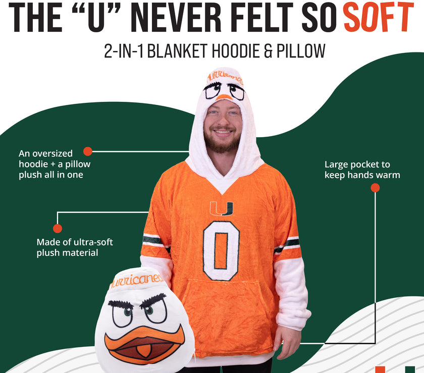 University of Miami Sebastian Snugible 2-in-1 Blanket Hoodie & Pillow