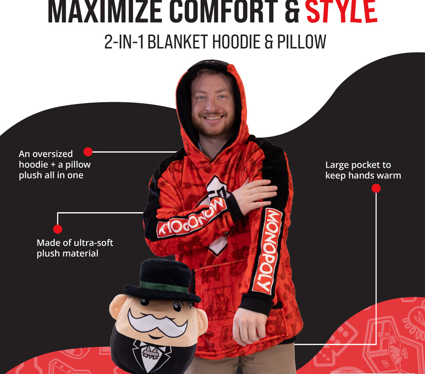 Hasbro | Monopoly Go Own It All Snugible | Blanket Hoodie & Pillow