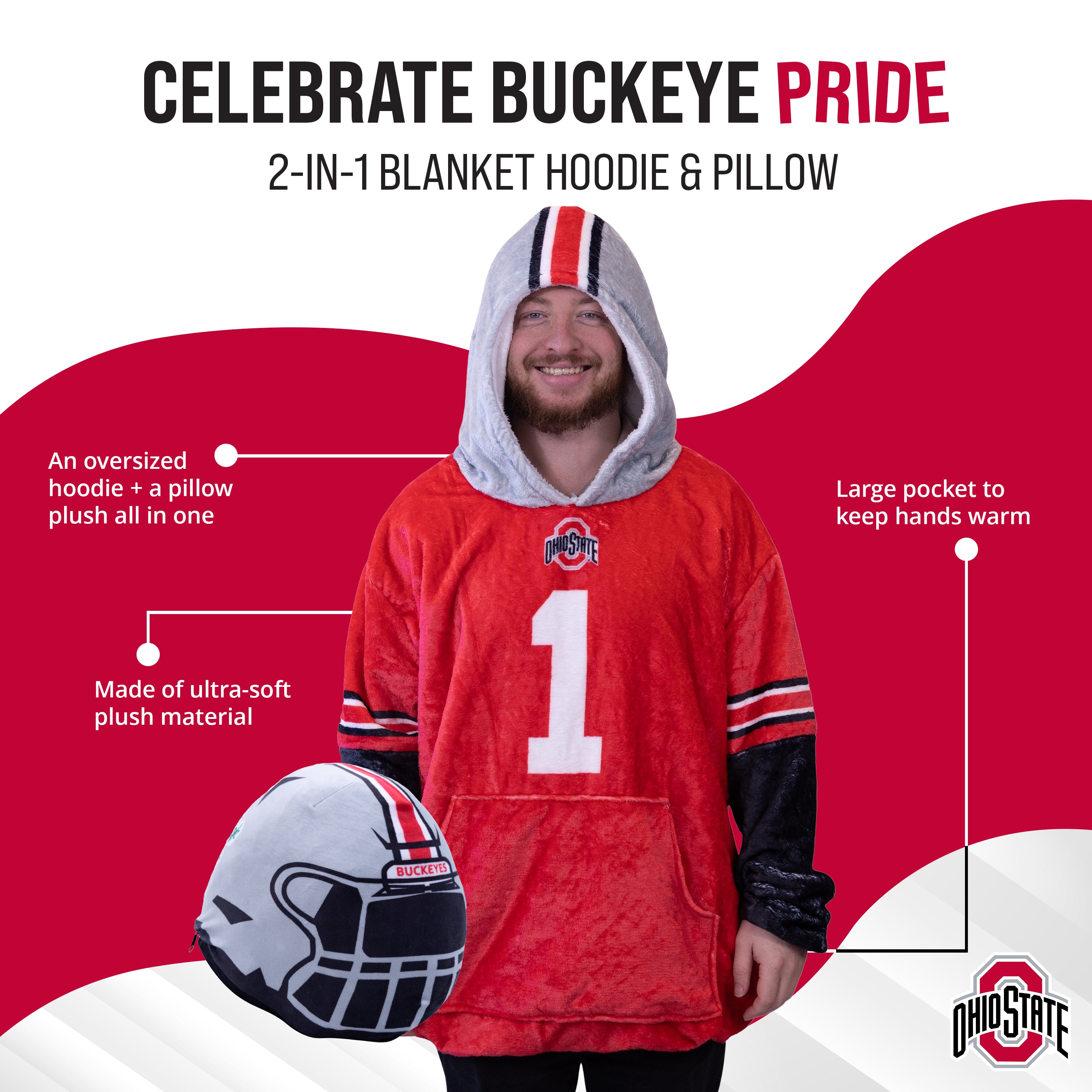 Ohio State University Helmet Snugible | Blanket Hoodie & Pillow