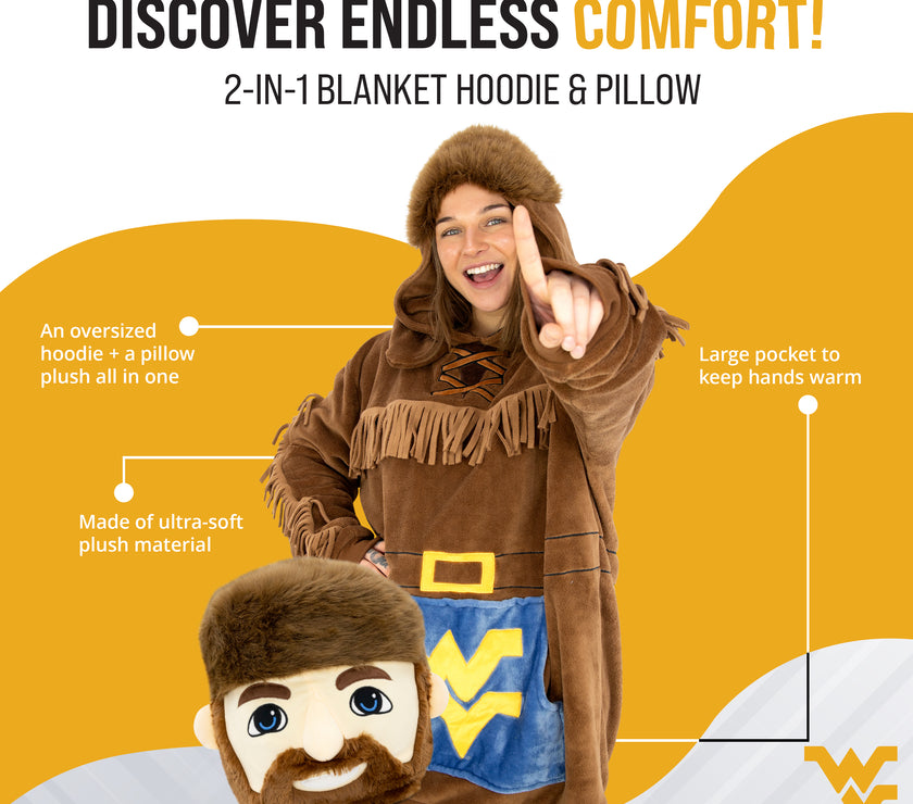 West Virginia University Mountaineer Snugible 2-in-1 Blanket Hoodie & Pillow