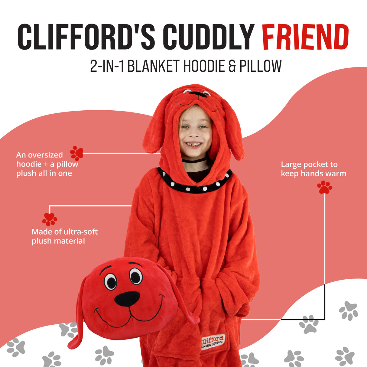 Clifford The Big Red Dog Kids Snugible 2-in-1 Blanket Hoodie & Pillow