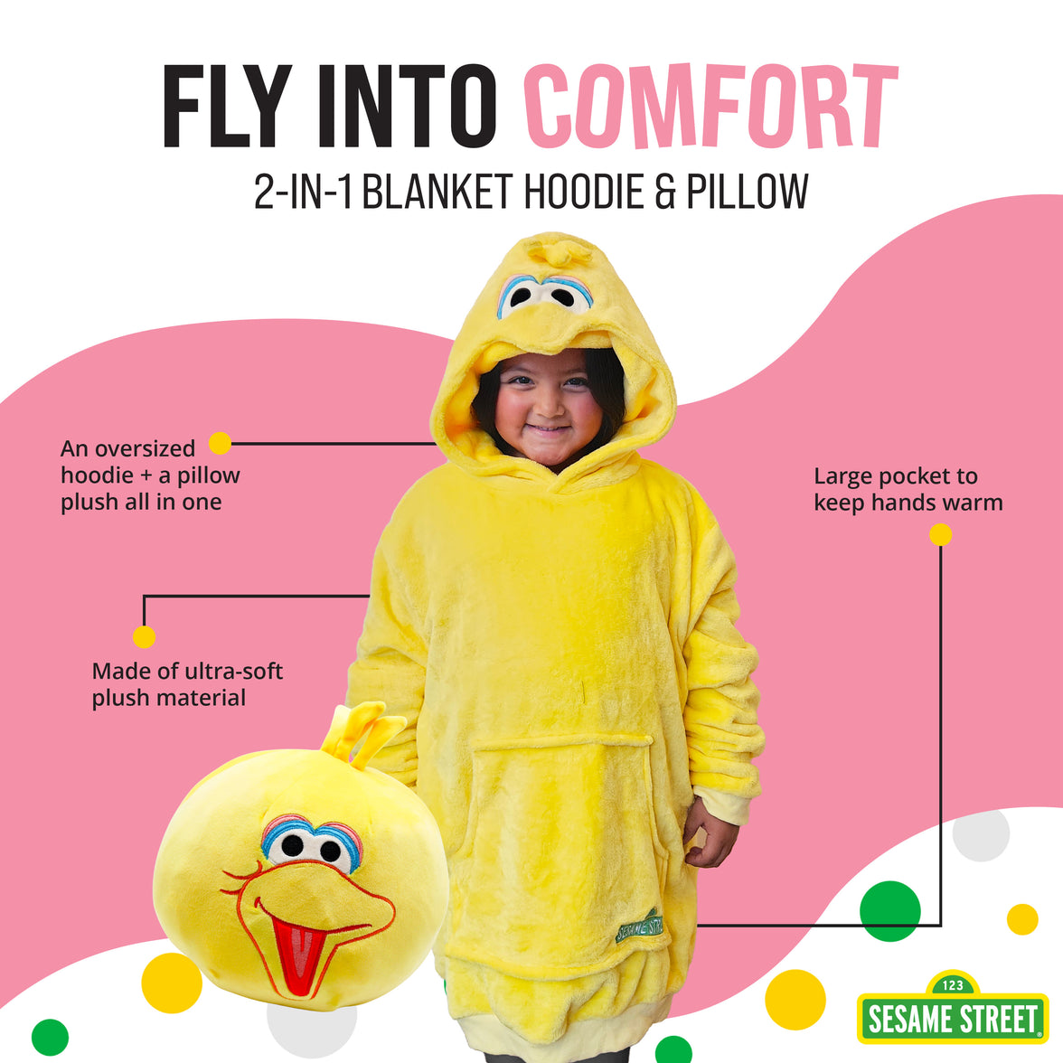 Sesame Street | Big Bird Kids Snugible 2-in-1 Blanket Hoodie & Pillow
