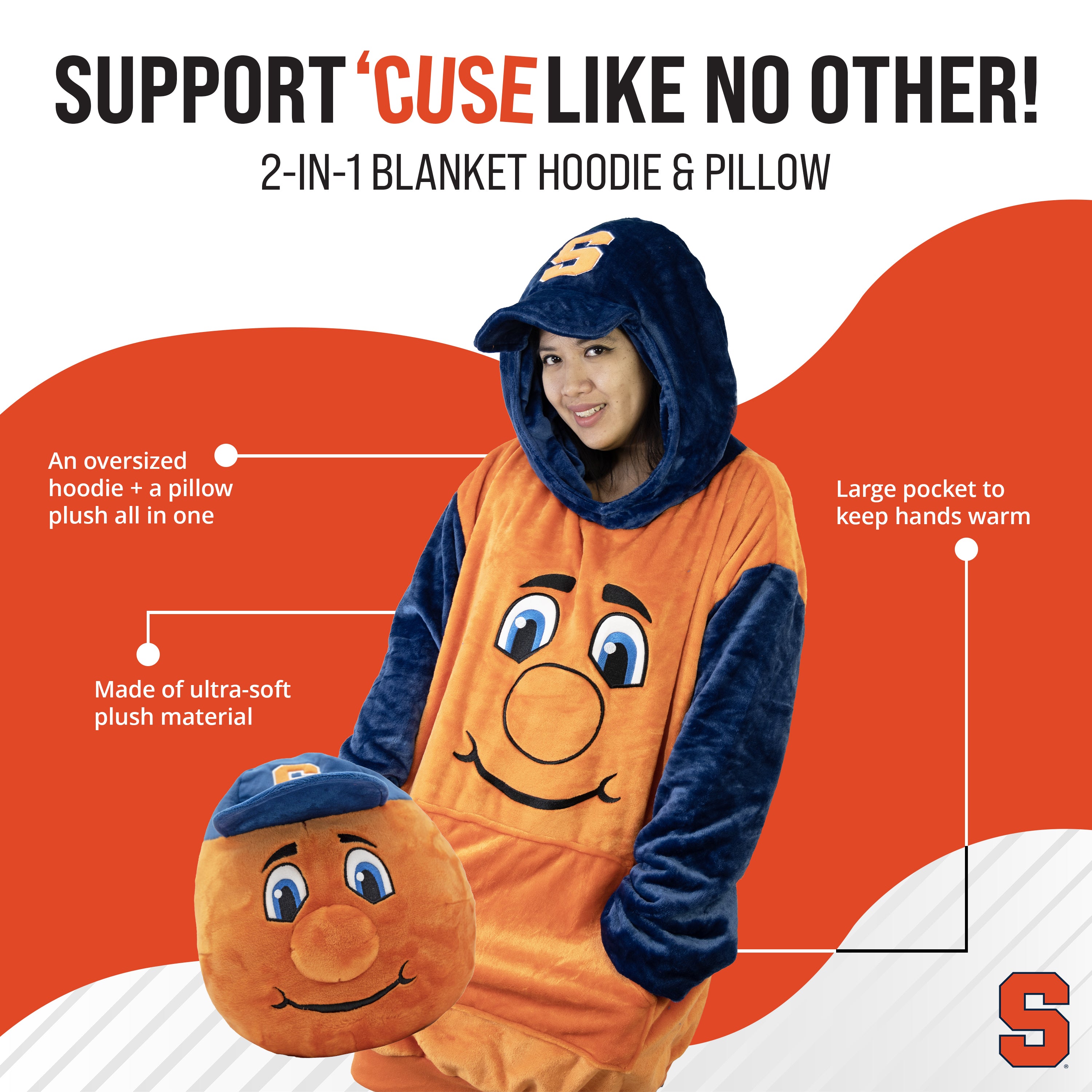 Syracuse University Otto the Orange Snugible 2-in-1 Blanket Hoodie & Pillow