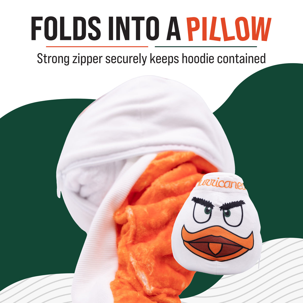 University of Miami Sebastian Snugible 2-in-1 Blanket Hoodie & Pillow