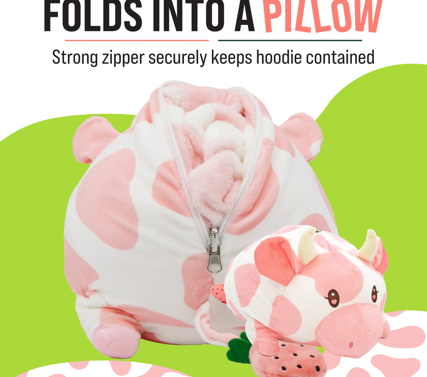 Strawberry Cow Kids Snugible 2-in-1 Blanket Hoodie & Pillow