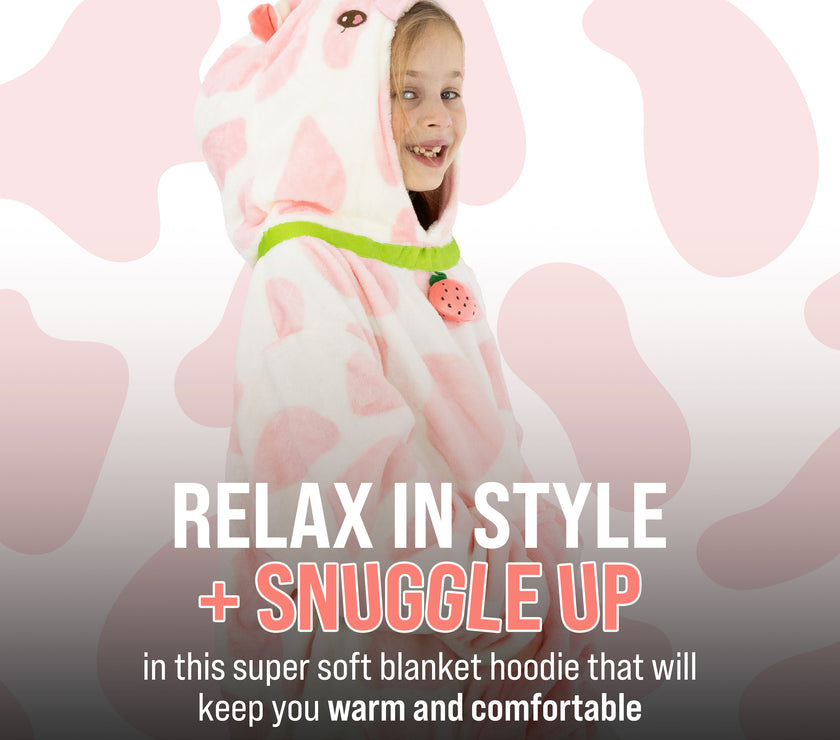 Strawberry Cow Kids Snugible 2-in-1 Blanket Hoodie & Pillow