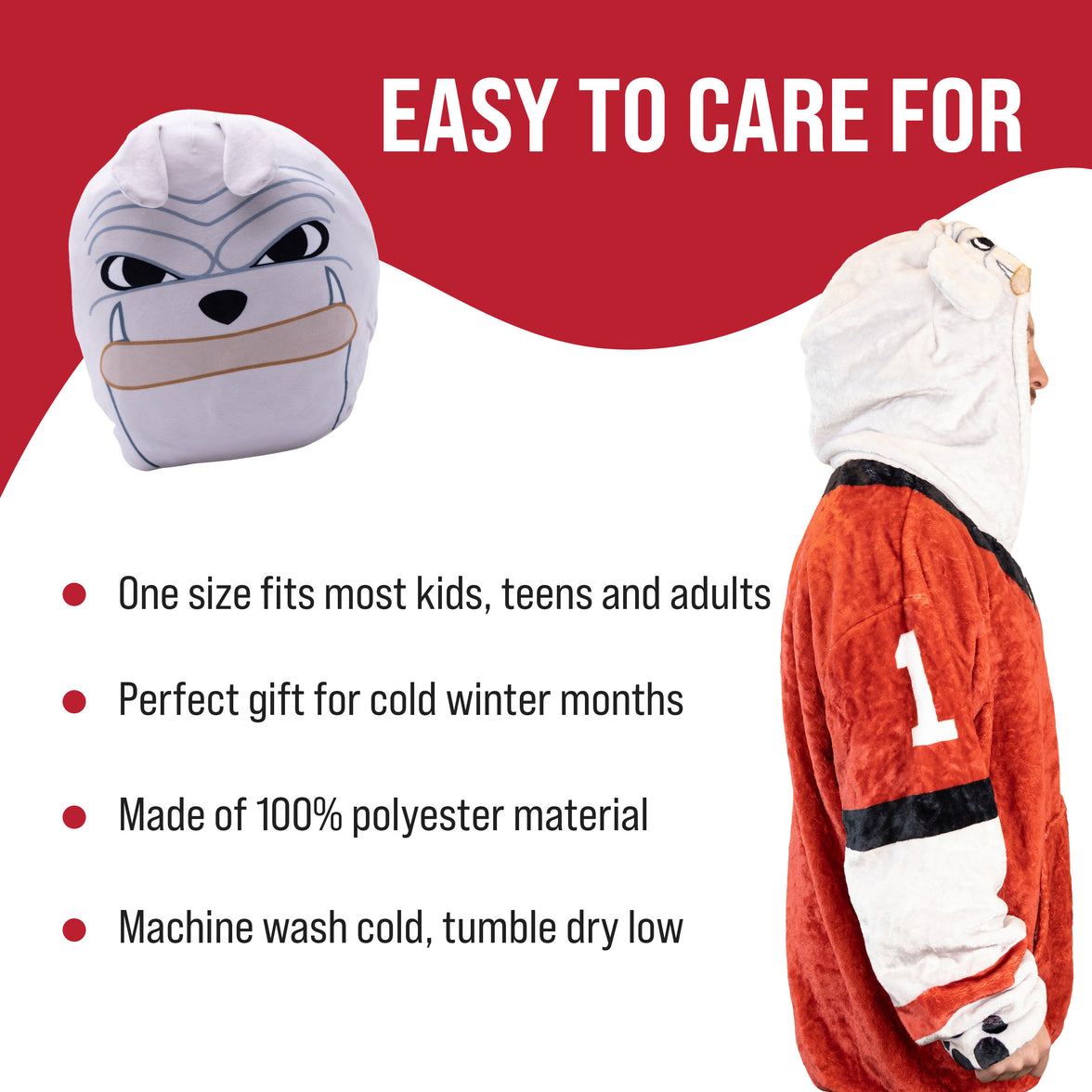 University of Georgia Bulldog Snugible 2-in-1 Blanket Hoodie & Pillow