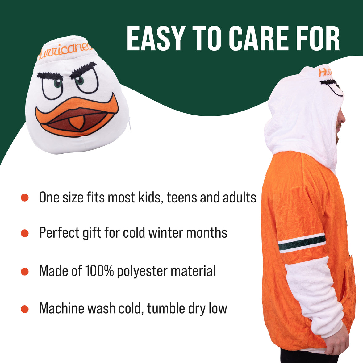 University of Miami Sebastian Snugible 2-in-1 Blanket Hoodie & Pillow