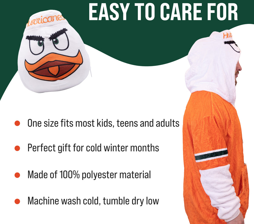 University of Miami Sebastian Snugible 2-in-1 Blanket Hoodie & Pillow