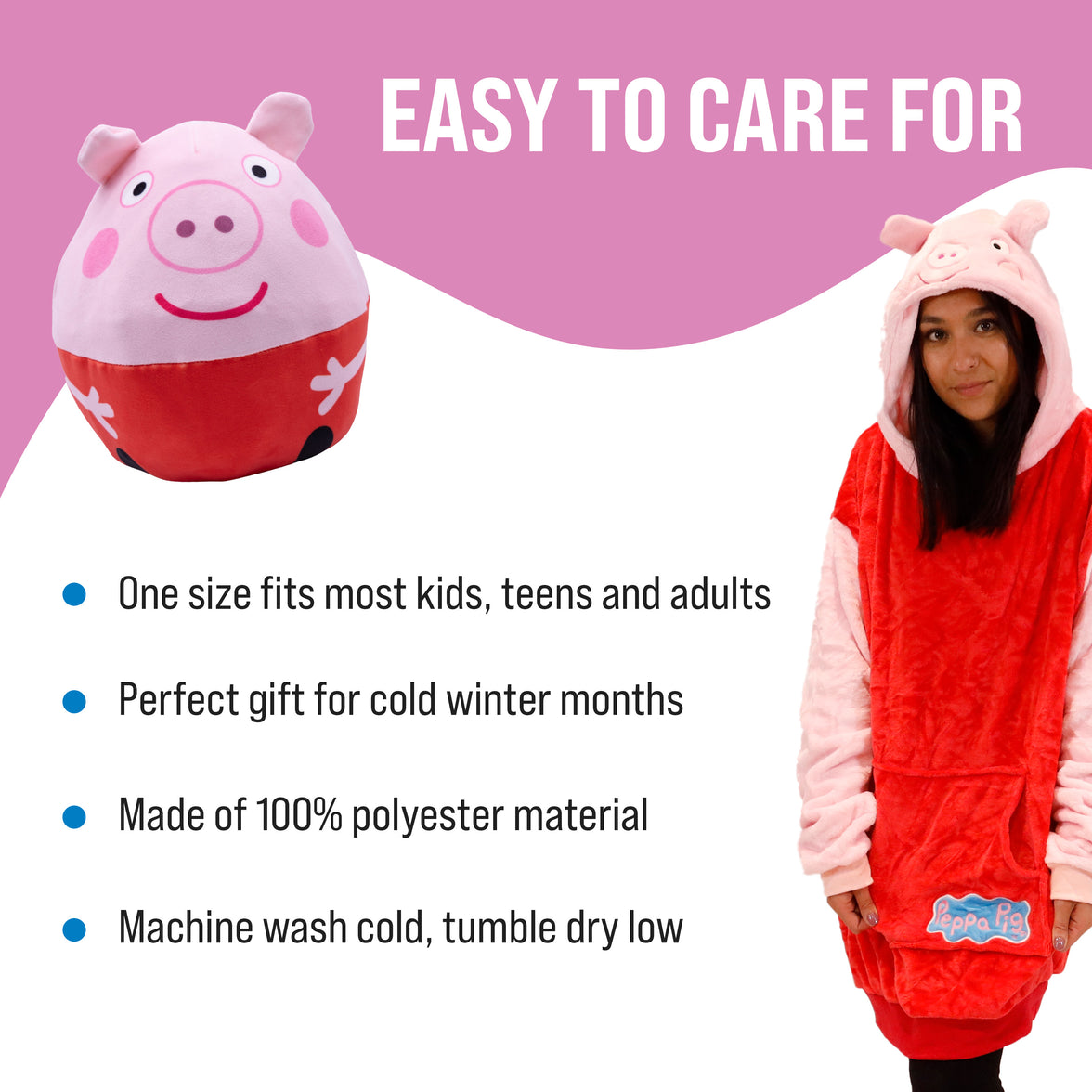 Hasbro | Peppa Pig Adult Snugible | Blanket Hoodie & Pillow