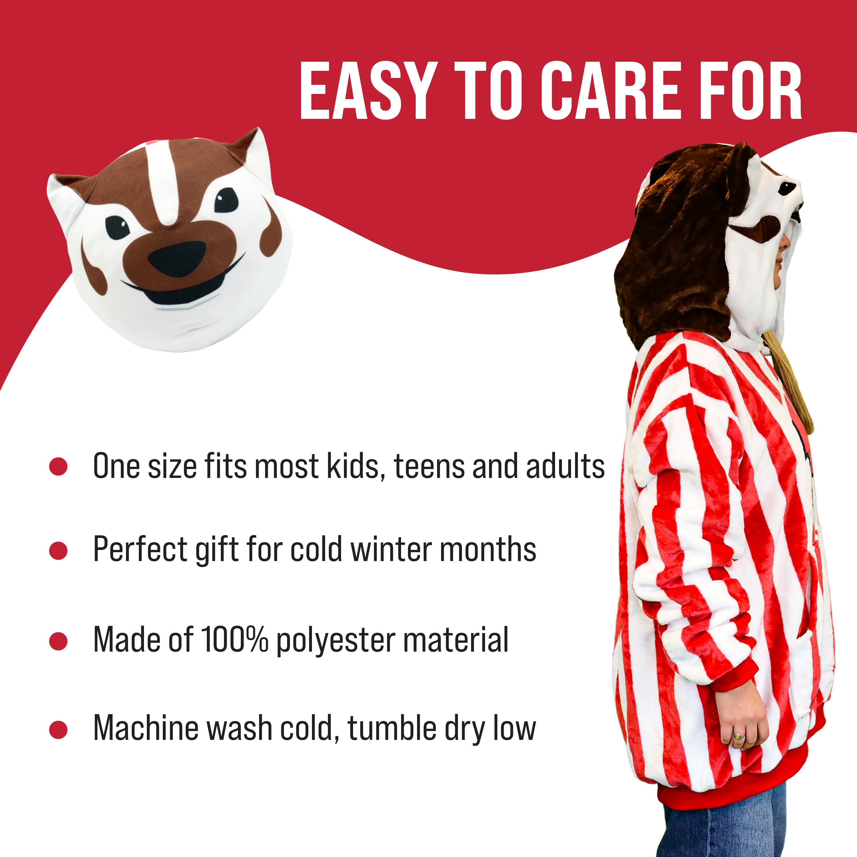 University of Wisconsin Bucky the Badger Snugible 2-in-1 Blanket Hoodie & Pillow