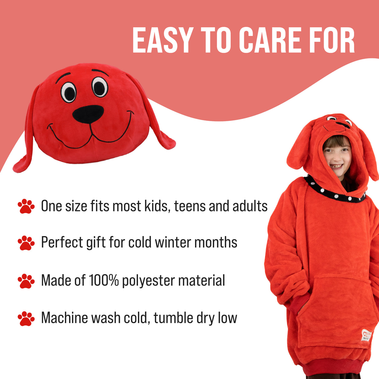 Clifford The Big Red Dog Kids Snugible 2-in-1 Blanket Hoodie & Pillow