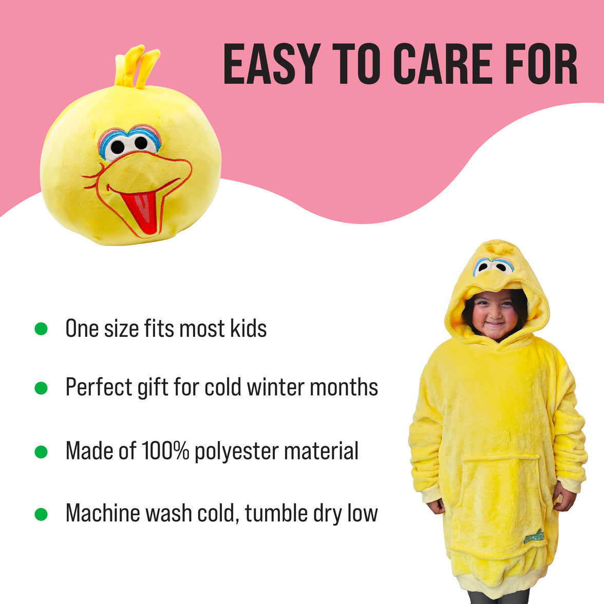 Sesame Street | Big Bird Kids Snugible 2-in-1 Blanket Hoodie & Pillow