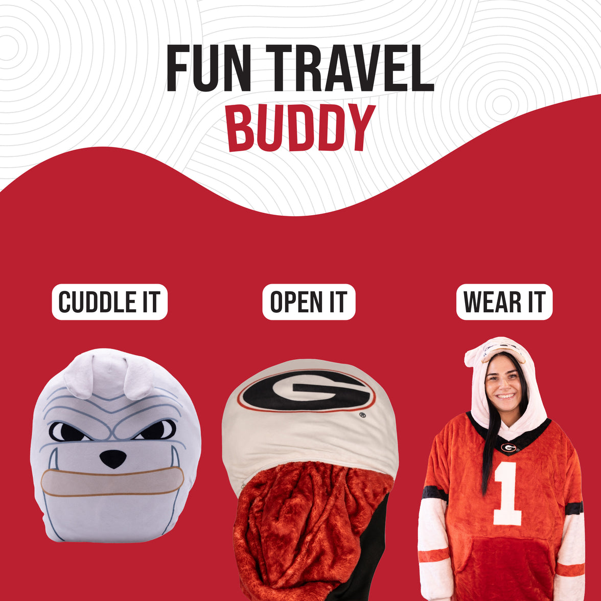 University of Georgia Bulldog Snugible 2-in-1 Blanket Hoodie & Pillow