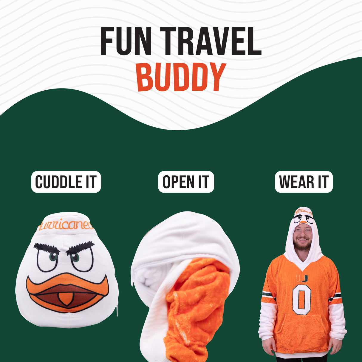University of Miami Sebastian Snugible 2-in-1 Blanket Hoodie & Pillow