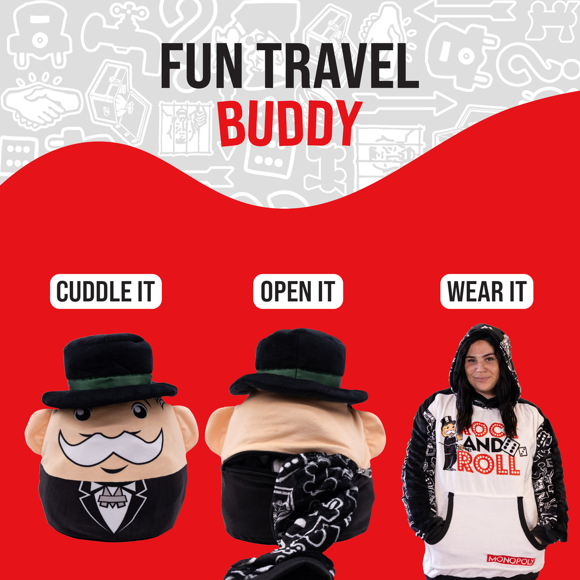 Hasbro | Monopoly Rock & Roll Snugible | Blanket Hoodie & Pillow