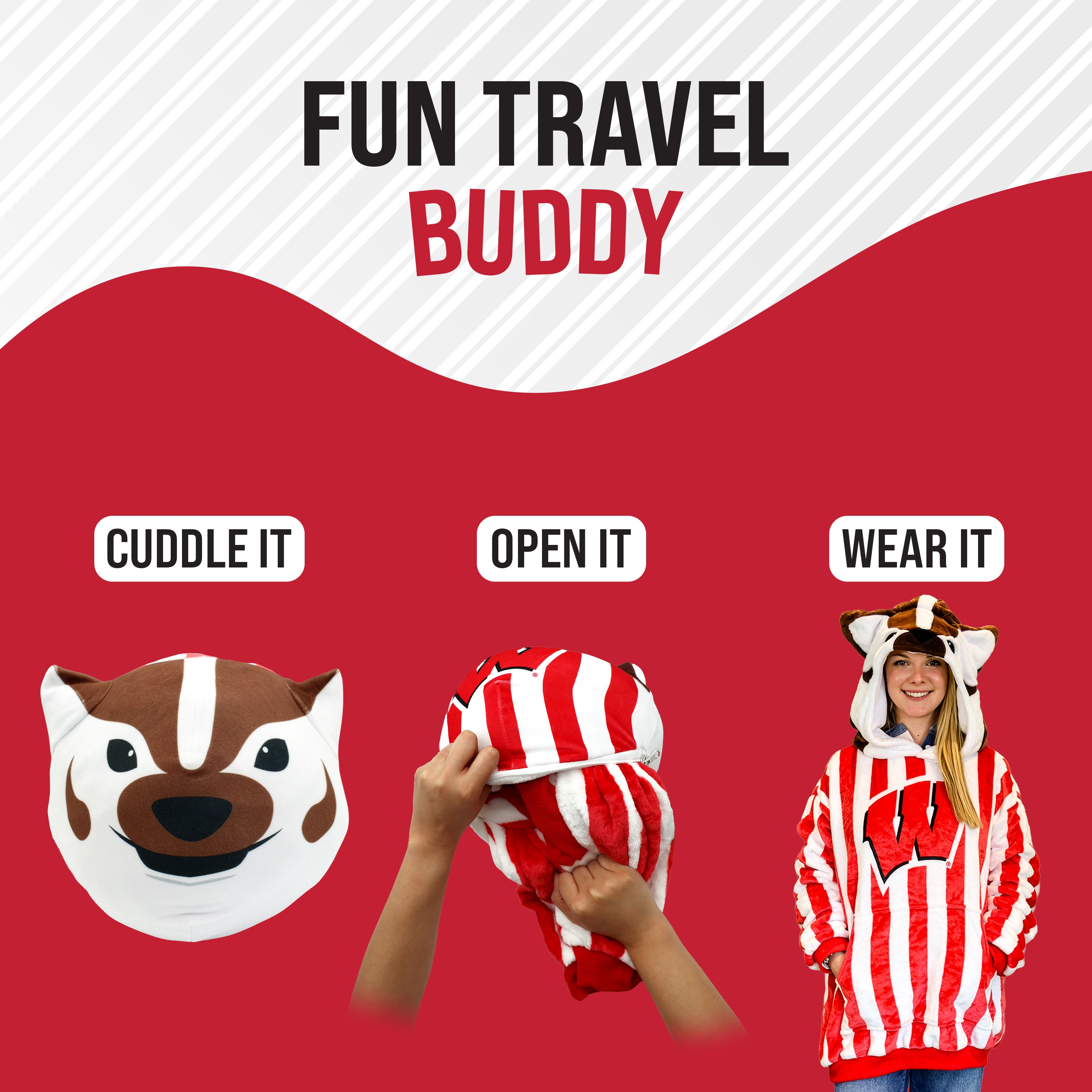 University of Wisconsin Bucky the Badger Snugible 2-in-1 Blanket Hoodie & Pillow