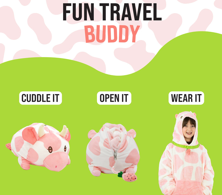 Strawberry Cow Kids Snugible 2-in-1 Blanket Hoodie & Pillow