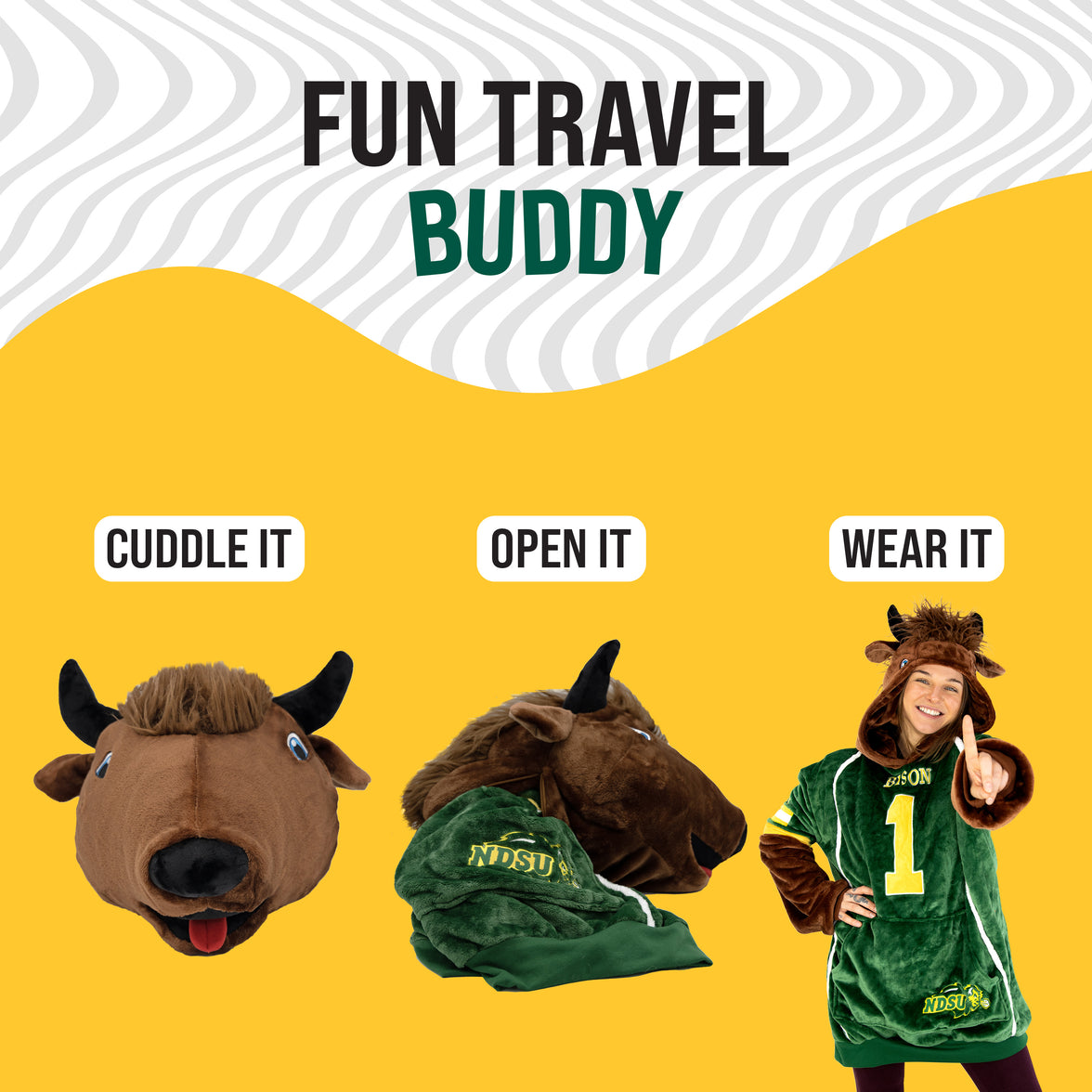 North Dakota State University Bison Snugible 2-in-1 Blanket Hoodie & Pillow