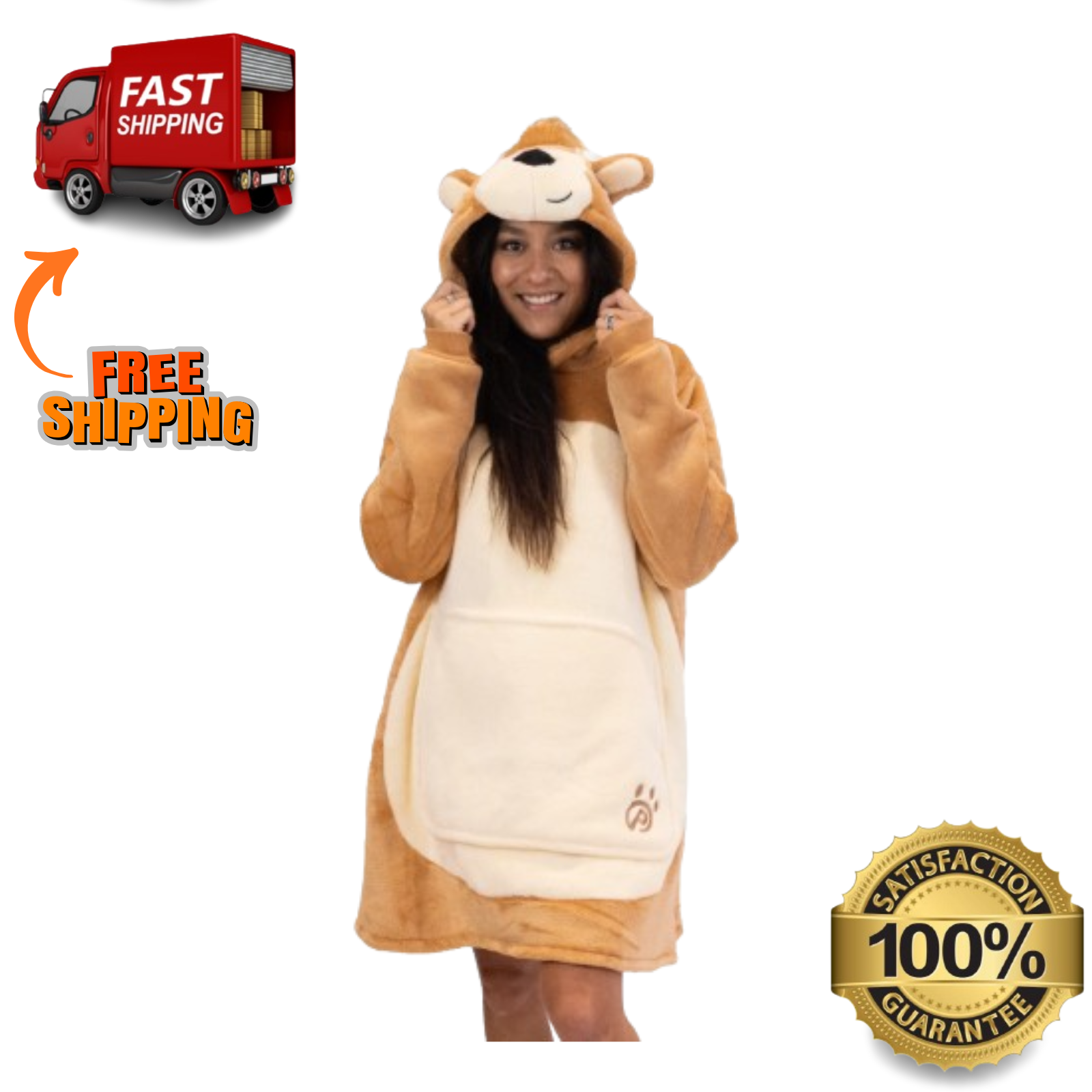 Pawley Bear Blanket Hoodie Plush Wearable Sweatshirt Kids Teens Adults Cozy