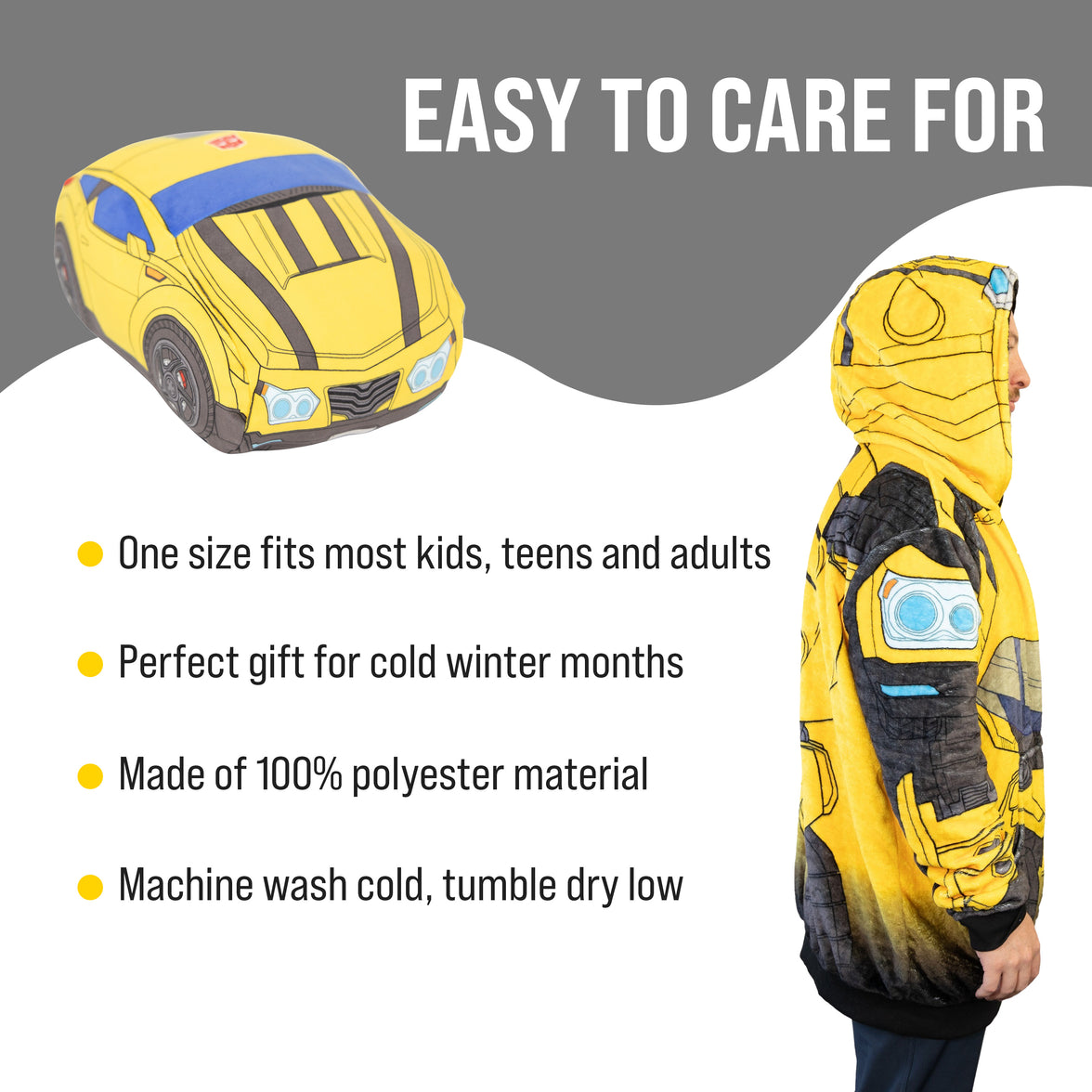 Hasbro | Transformers Bumble Bee Snugible 2-in-1 Blanket Hoodie & Pillow