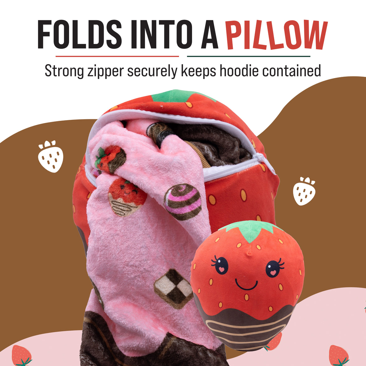 Chocolate Strawberry Snugible 2-in-1 Blanket Hoodie & Pillow