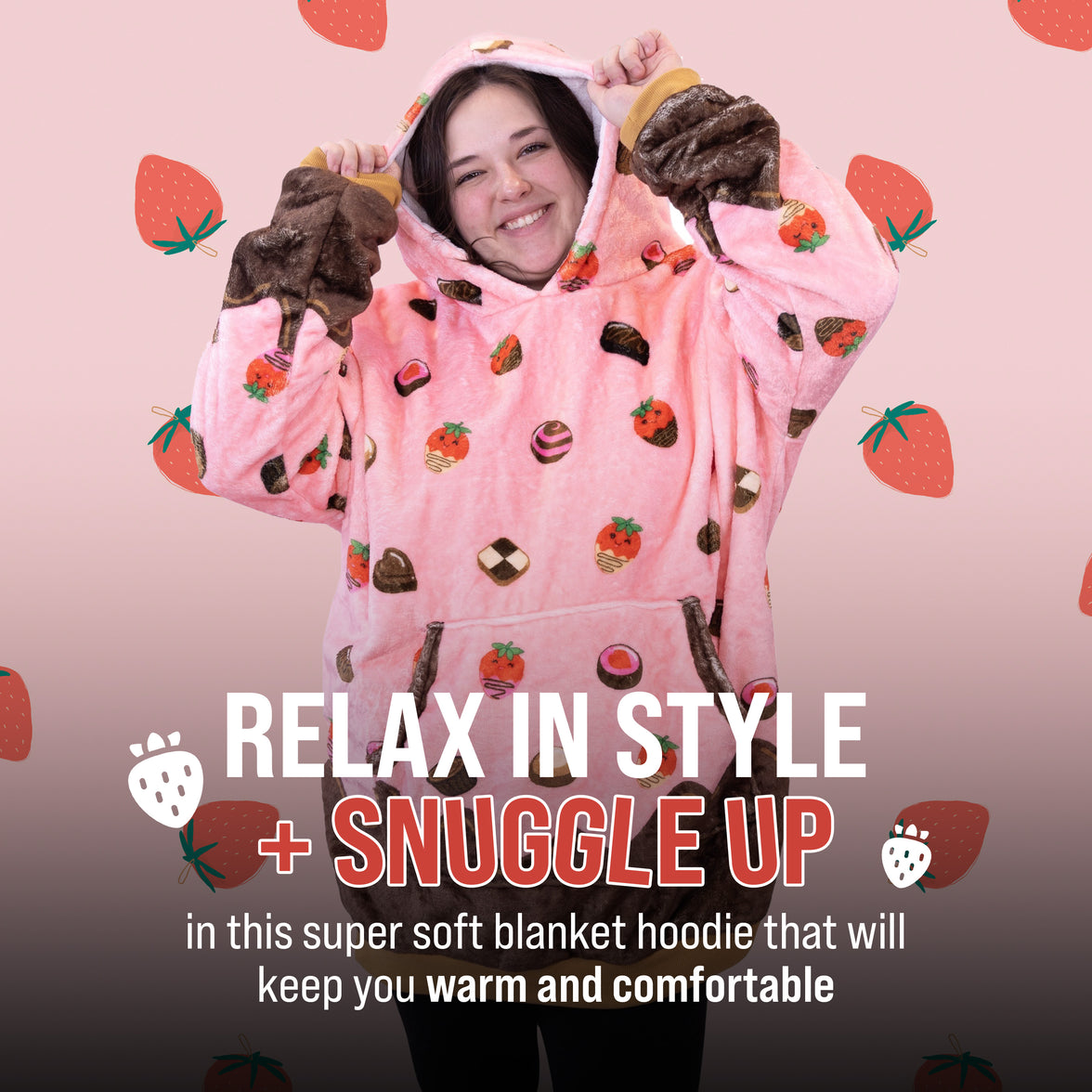 Chocolate Strawberry Snugible 2-in-1 Blanket Hoodie & Pillow
