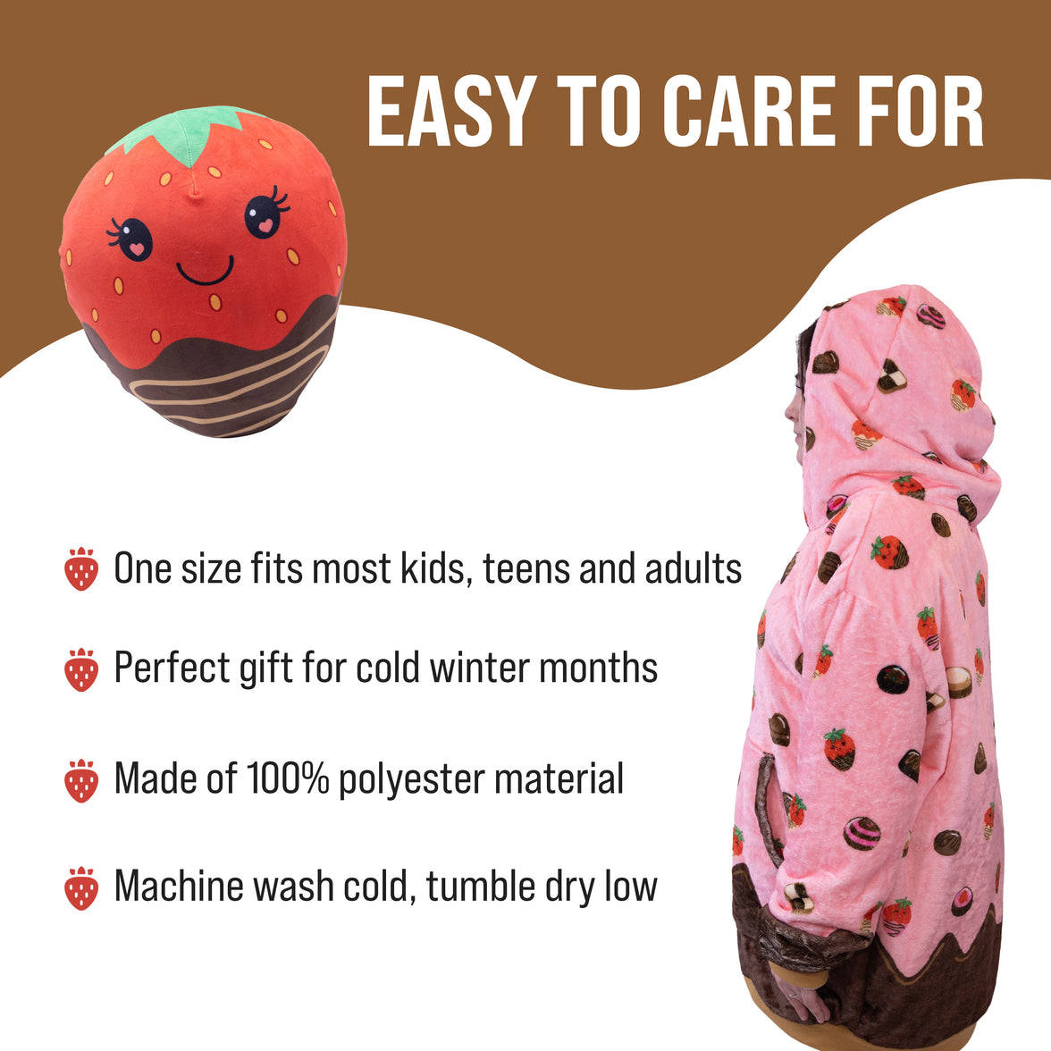 Chocolate Strawberry Snugible 2-in-1 Blanket Hoodie & Pillow