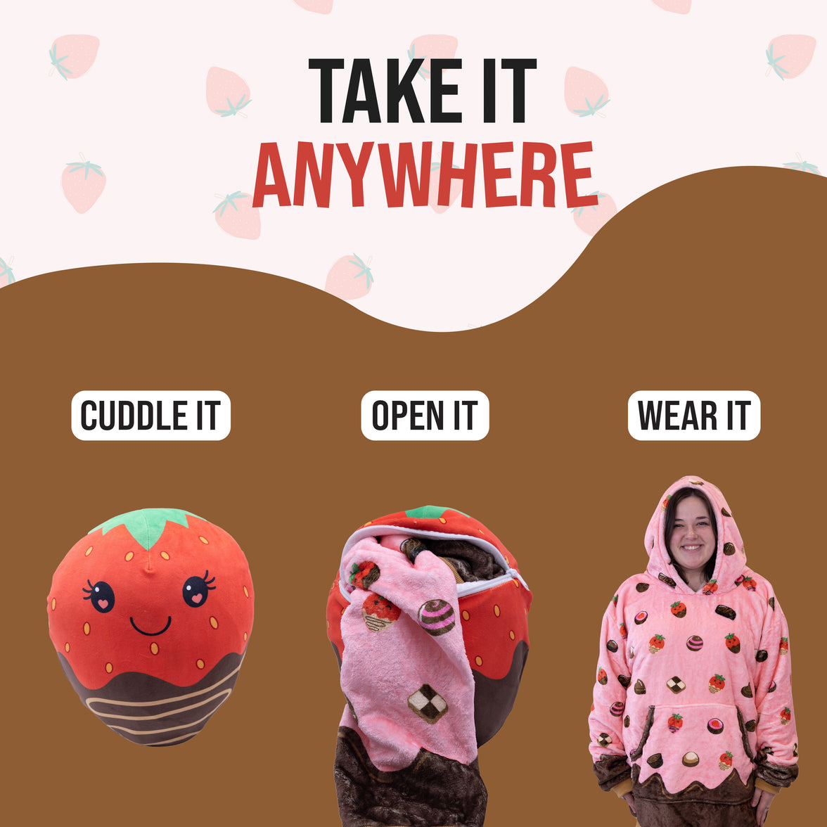 Chocolate Strawberry Snugible 2-in-1 Blanket Hoodie & Pillow