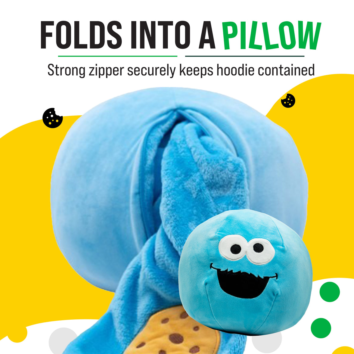 Sesame Street | Cookie Monster Adult Snugible 2-in-1 Blanket Hoodie & Pillow