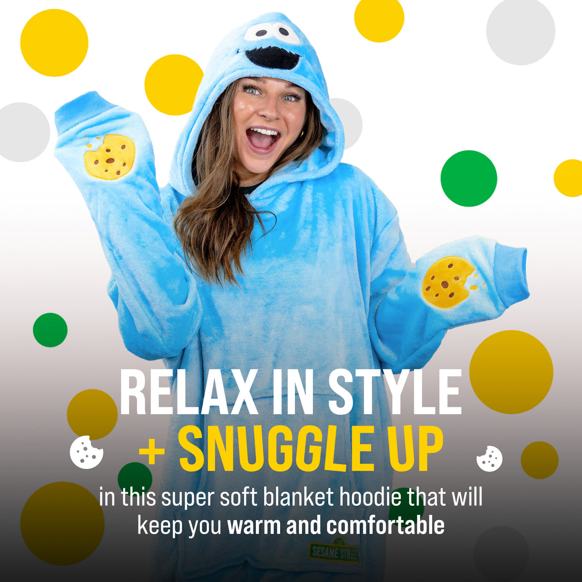 Sesame Street | Cookie Monster Adult Snugible 2-in-1 Blanket Hoodie & Pillow