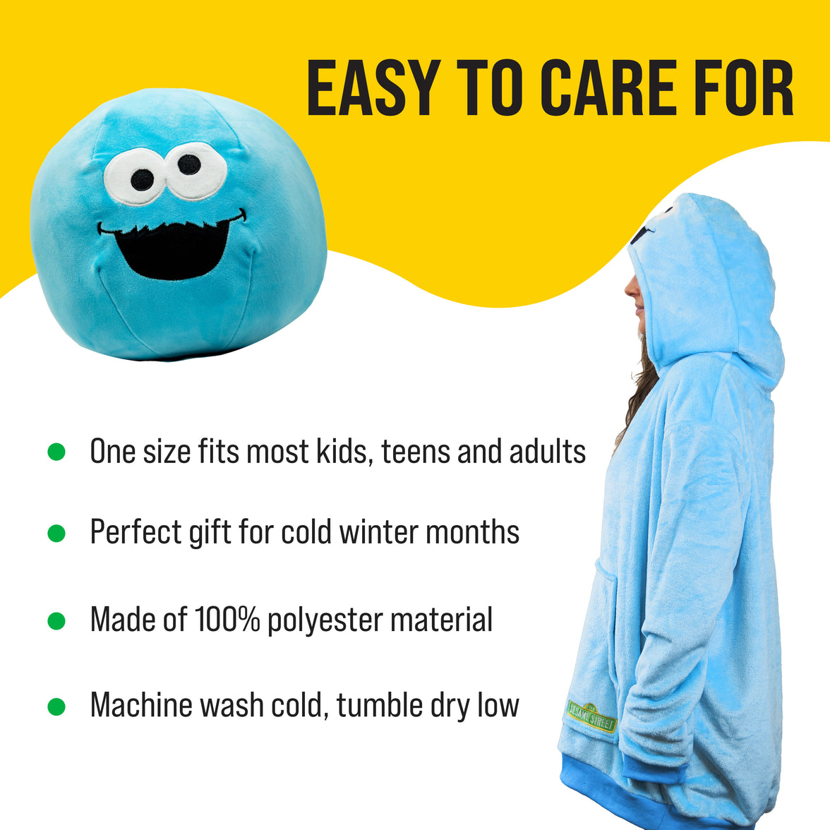Sesame Street | Cookie Monster Adult Snugible 2-in-1 Blanket Hoodie & Pillow