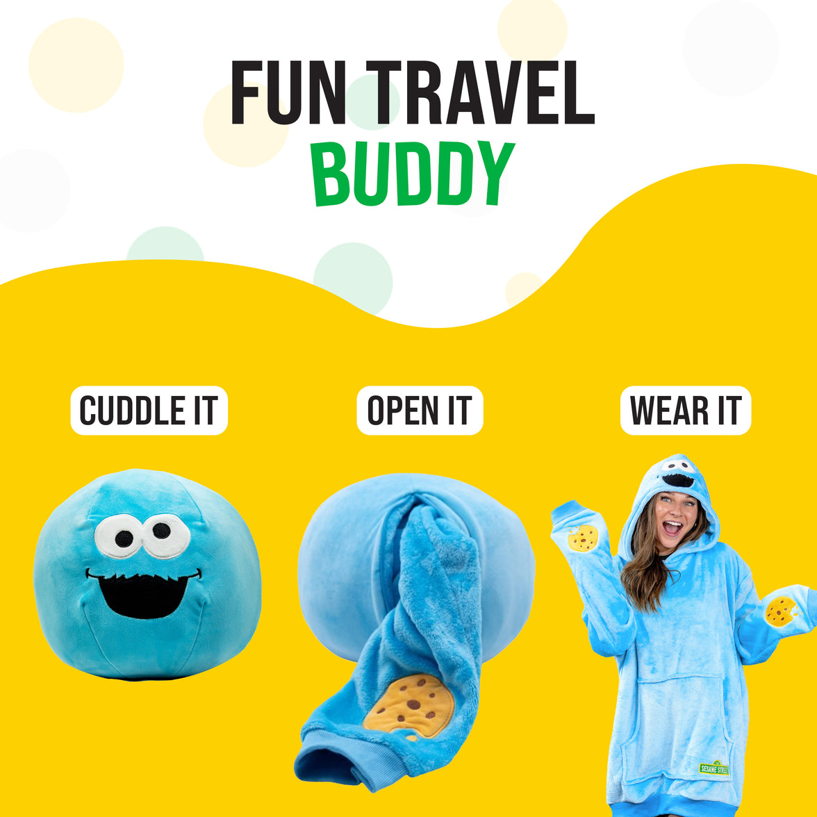 Sesame Street | Cookie Monster Adult Snugible 2-in-1 Blanket Hoodie & Pillow