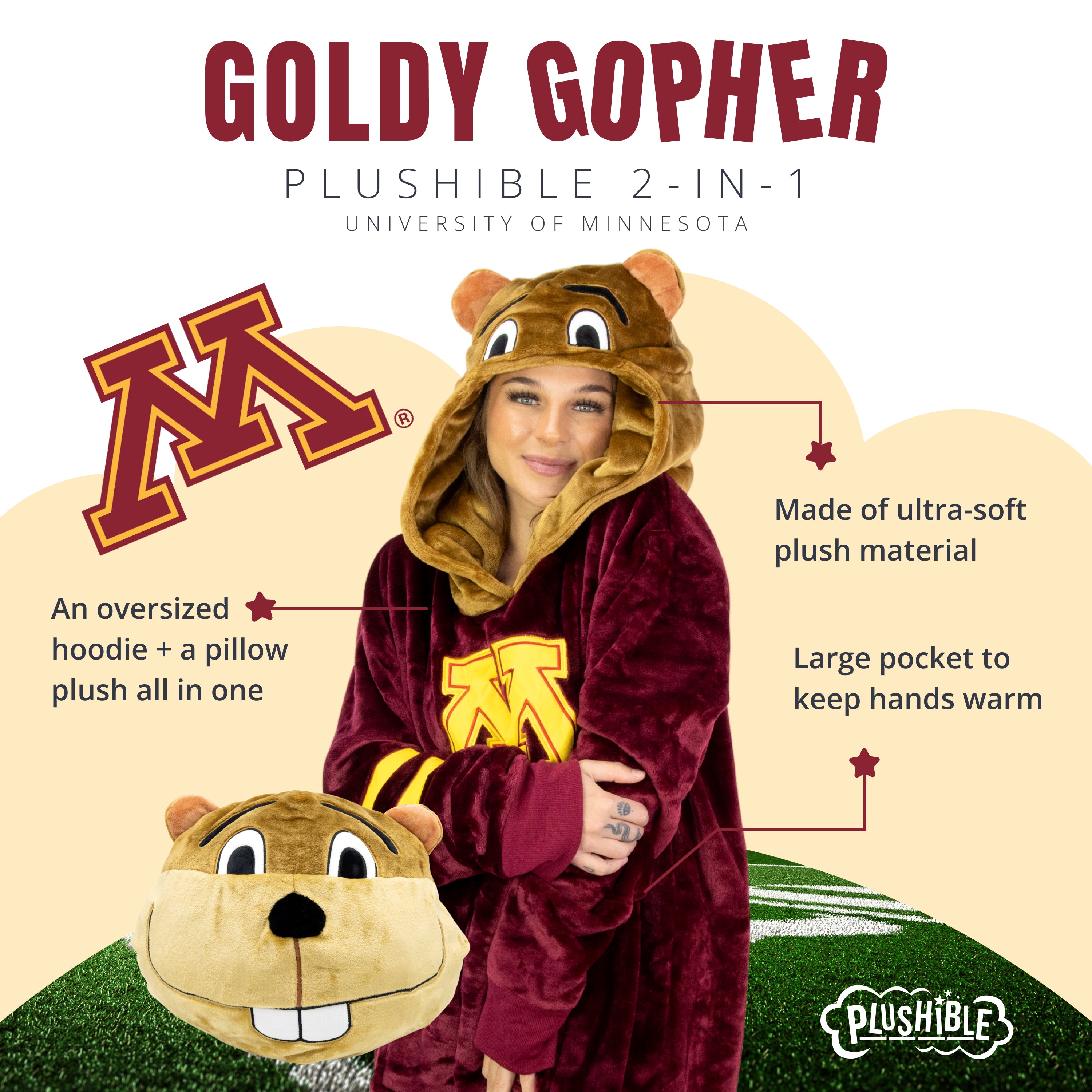 University of Minnesota Gophers Goldy Snugible 2-in-1 Blanket Hoodie & Pillow