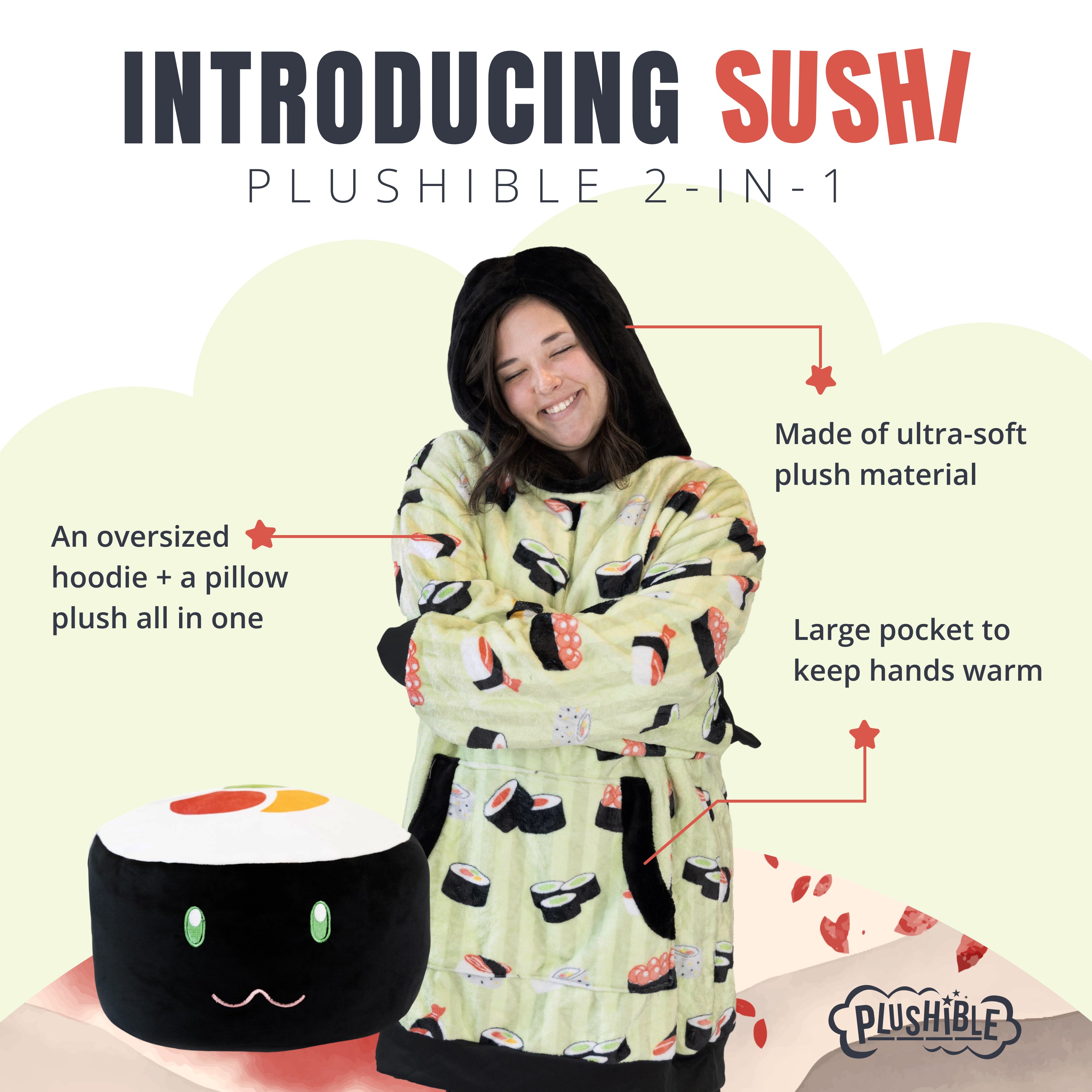 Sushi Snugible 2-in-1 Blanket Hoodie & Pillow