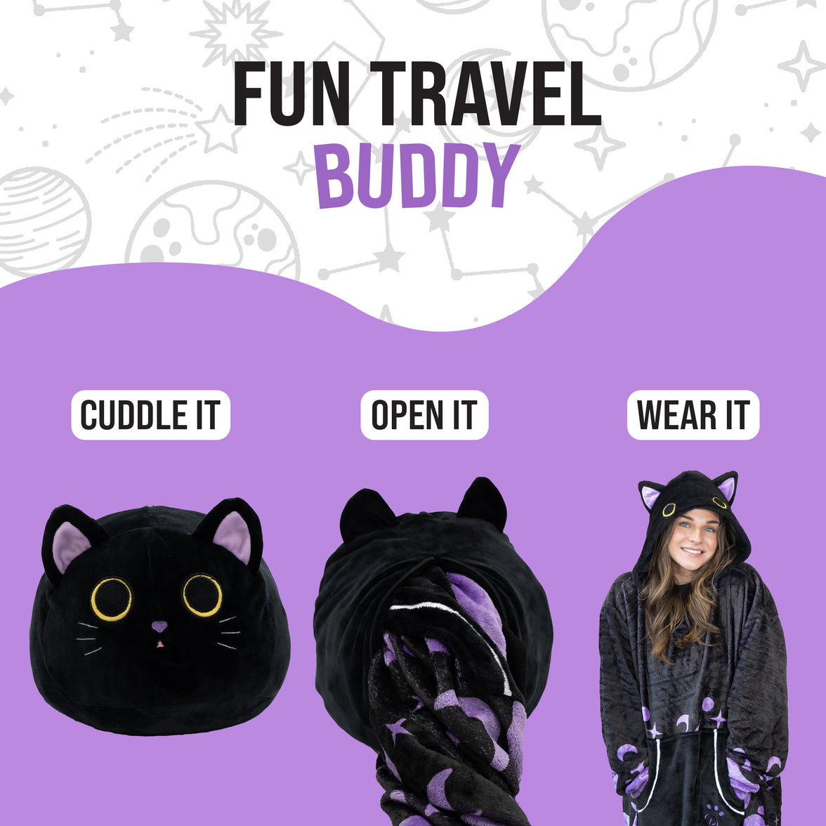 Cosmo the Black Cat Snugible 2-in-1 Blanket Hoodie & Pillow
