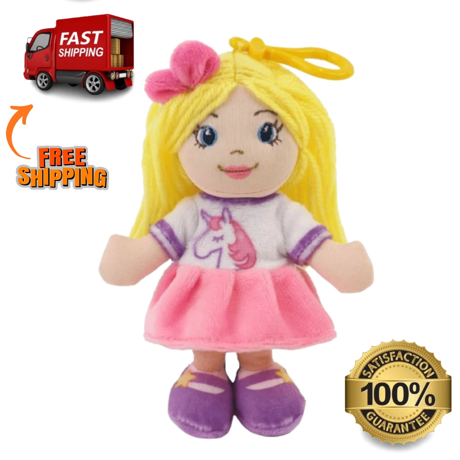 Eimmie Plush Backpack Clip Doll for Kids – Soft Skater Girl Toy, Collectible 6"