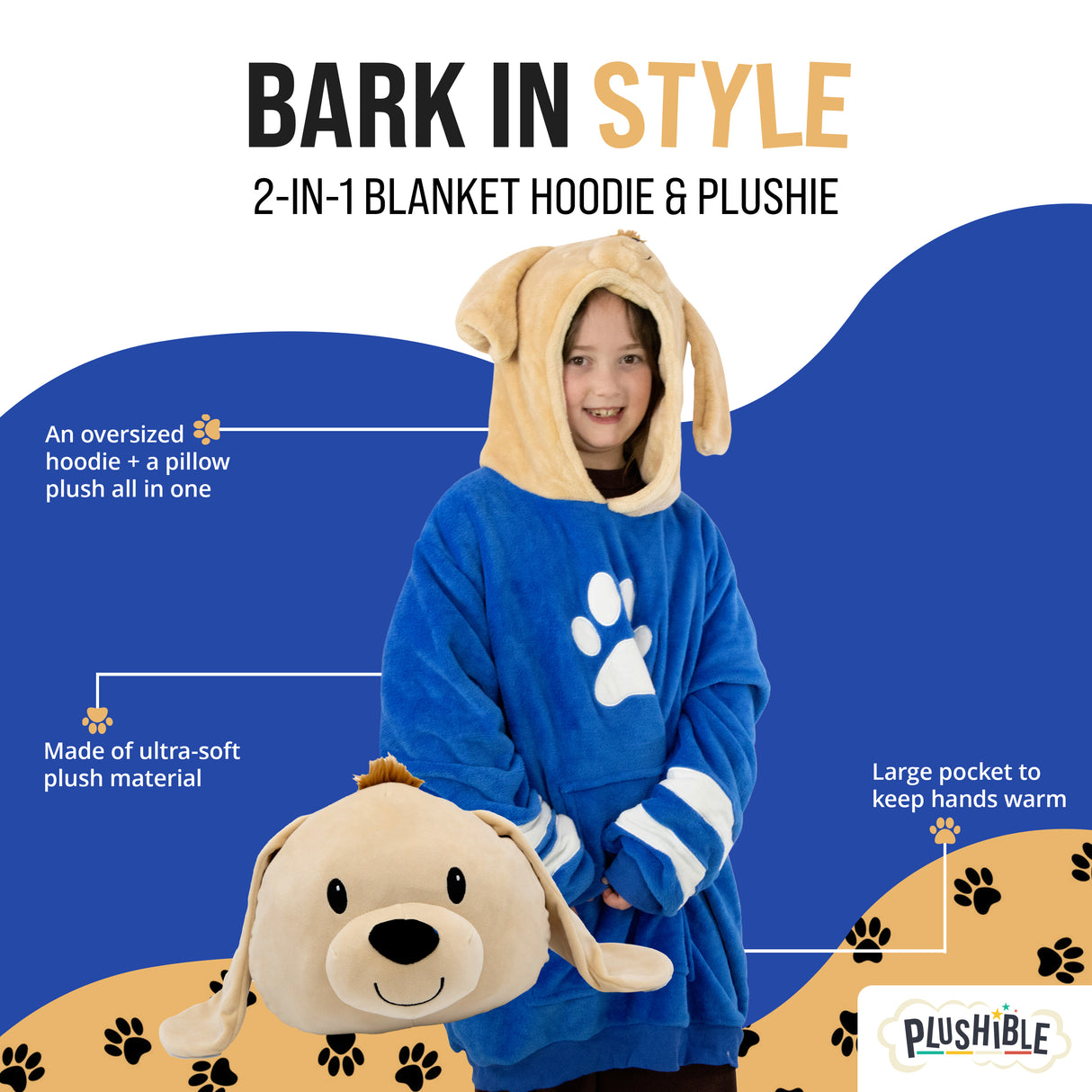 Sharewood Forest Friends Snugible Dougie the Dog Kids Size | Blanket Hoodie & Pillow