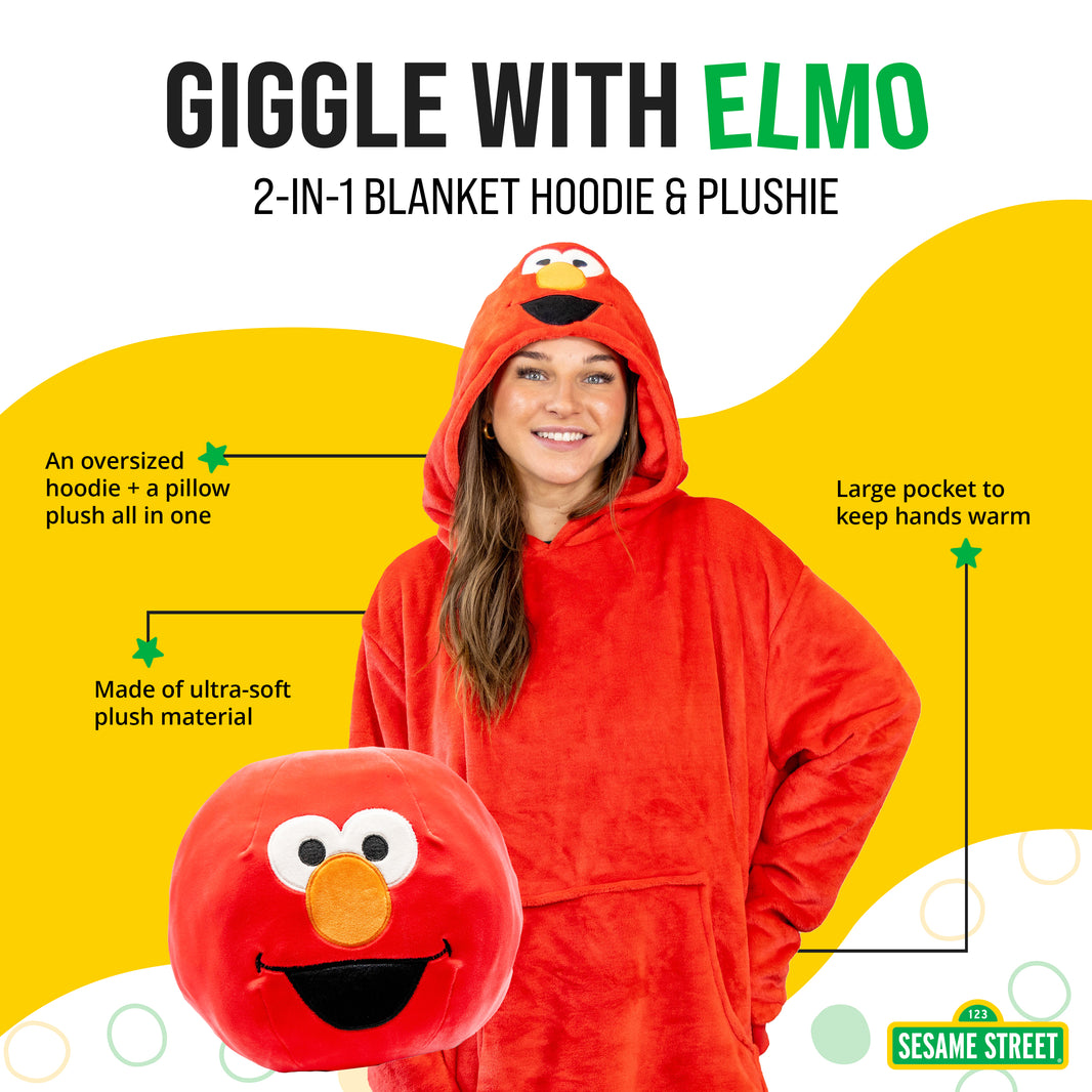 Sesame Street | Elmo Adult Snugible 2-in-1 Blanket Hoodie & Pillow