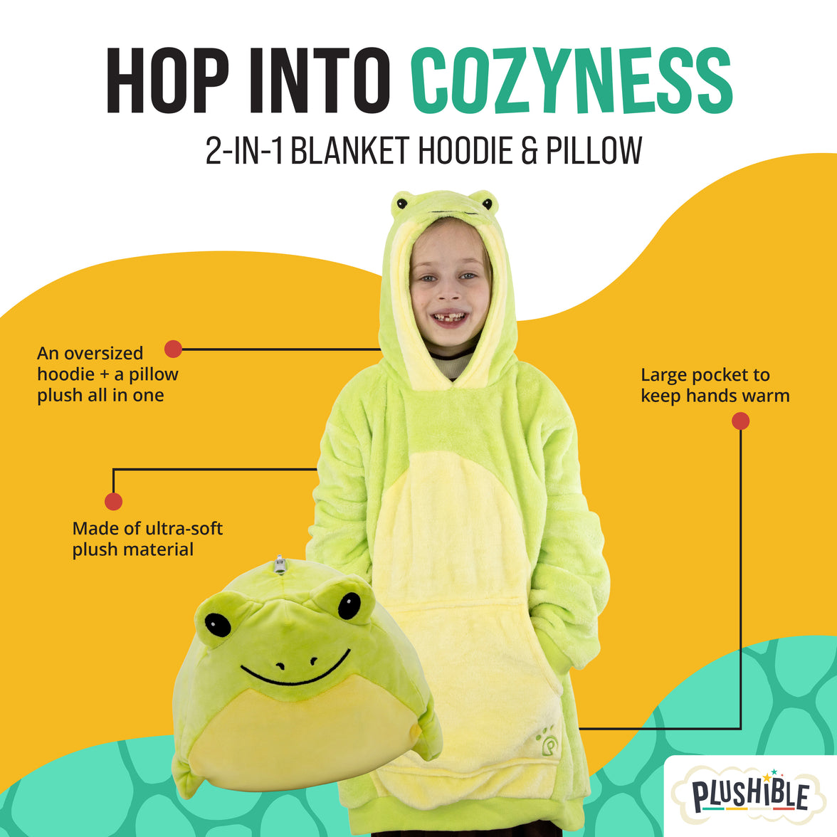 Fren Froggie Kids Snugible 2-in-1 Blanket Hoodie & Pillow