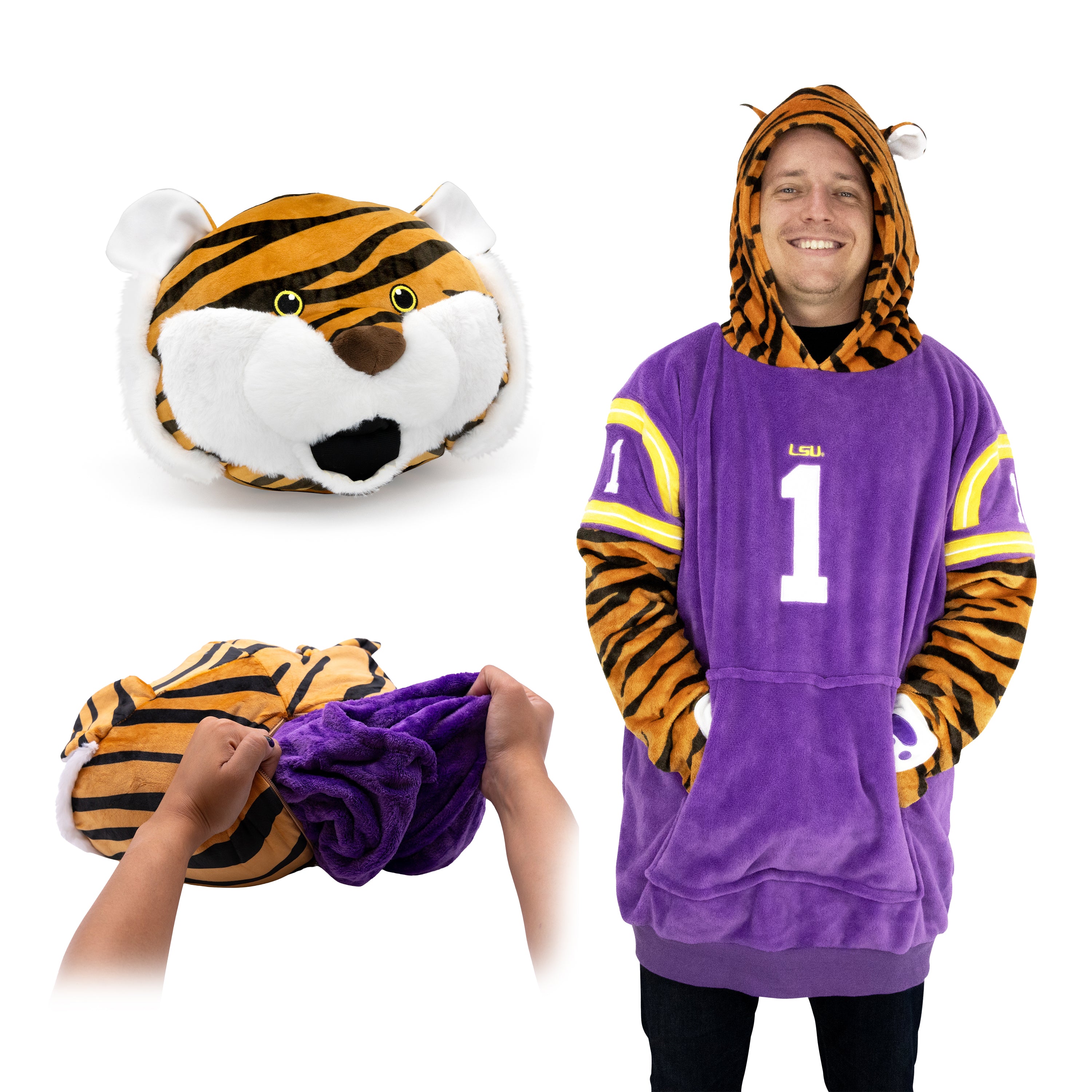 Louisiana State University (LSU)  Mike the Tiger Snugible 2-in-1 Blanket Hoodie & Pillow