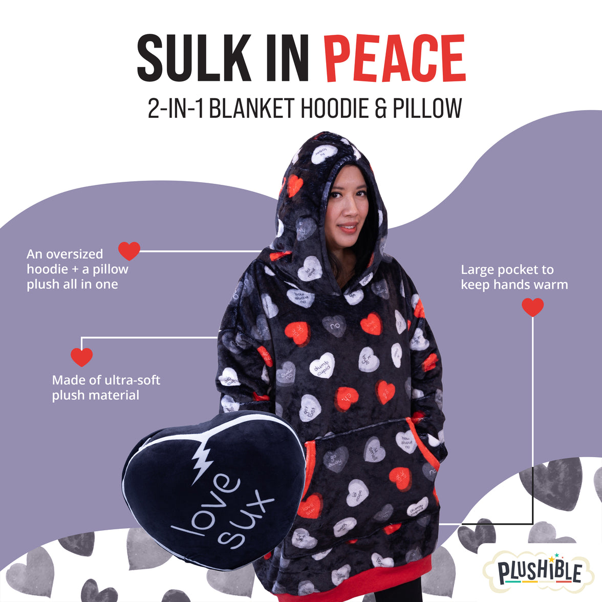 Love Sux Snugible 2-in-1 Blanket Hoodie & Pillow