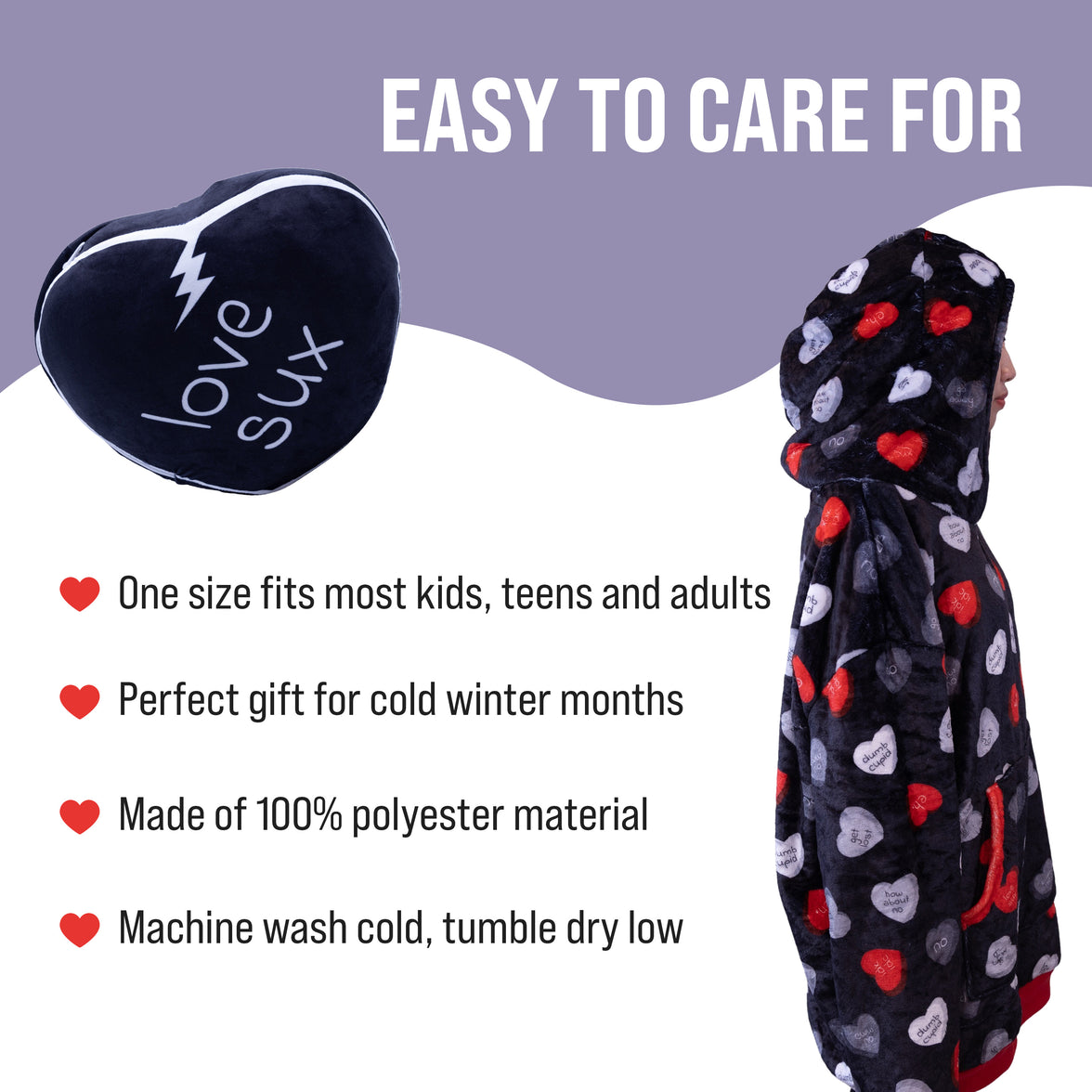 Love Sux Snugible 2-in-1 Blanket Hoodie & Pillow
