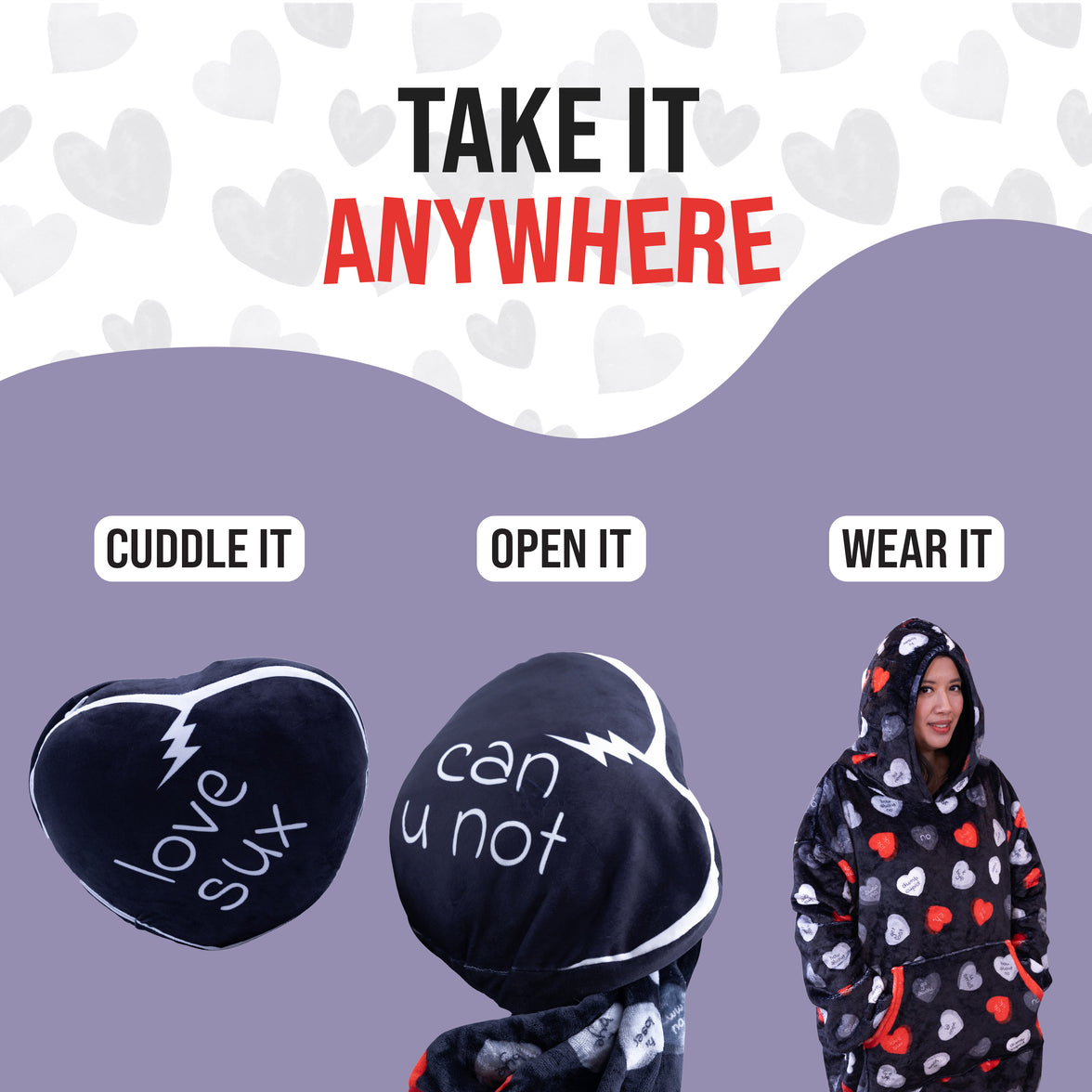 Love Sux Snugible 2-in-1 Blanket Hoodie & Pillow