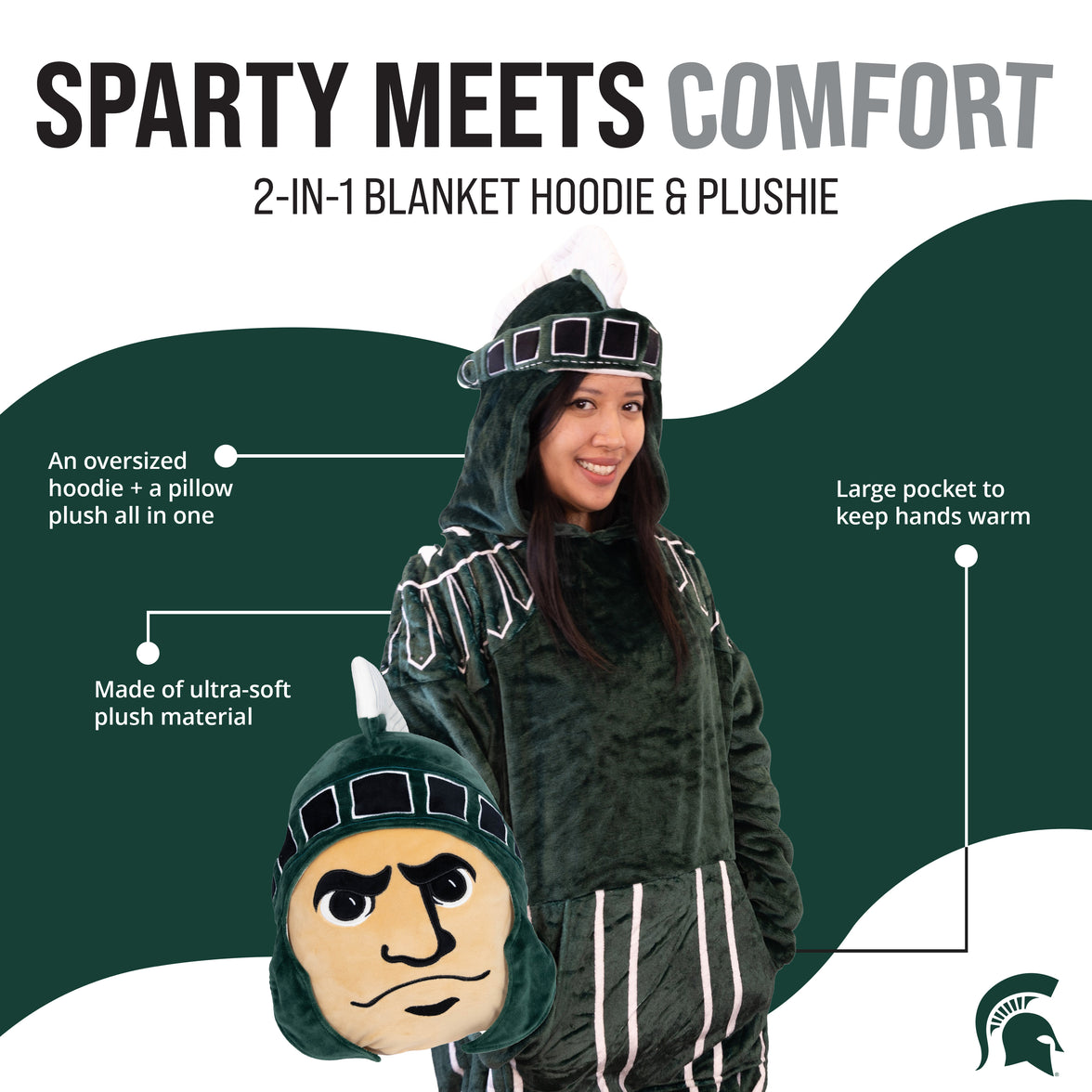 Michigan State University Sparty Snugible 2-in-1 Blanket Hoodie & Pillow