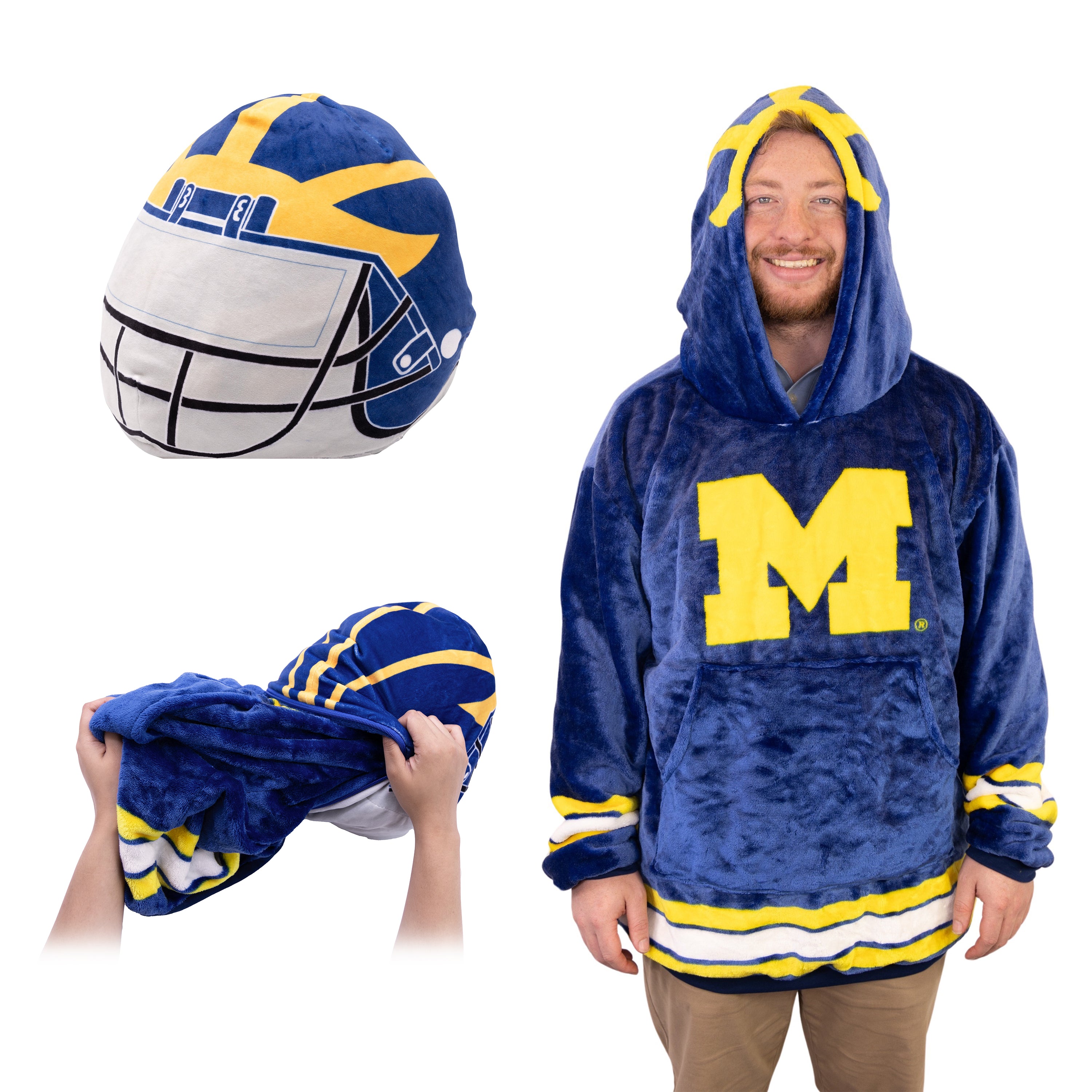 University of Michigan Helmet Snugible 2-in-1 Blanket Hoodie & Pillow
