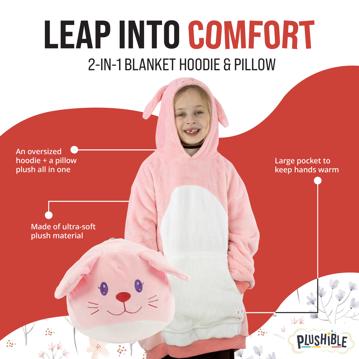 Mochi Bunny Kids Snugible 2-in-1 Blanket Hoodie & Pillow